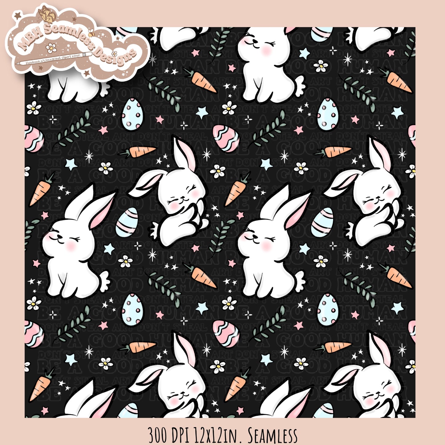 Kawaii Easter Bunnies Seamless Pattern MULTIPLE COLORWAYS