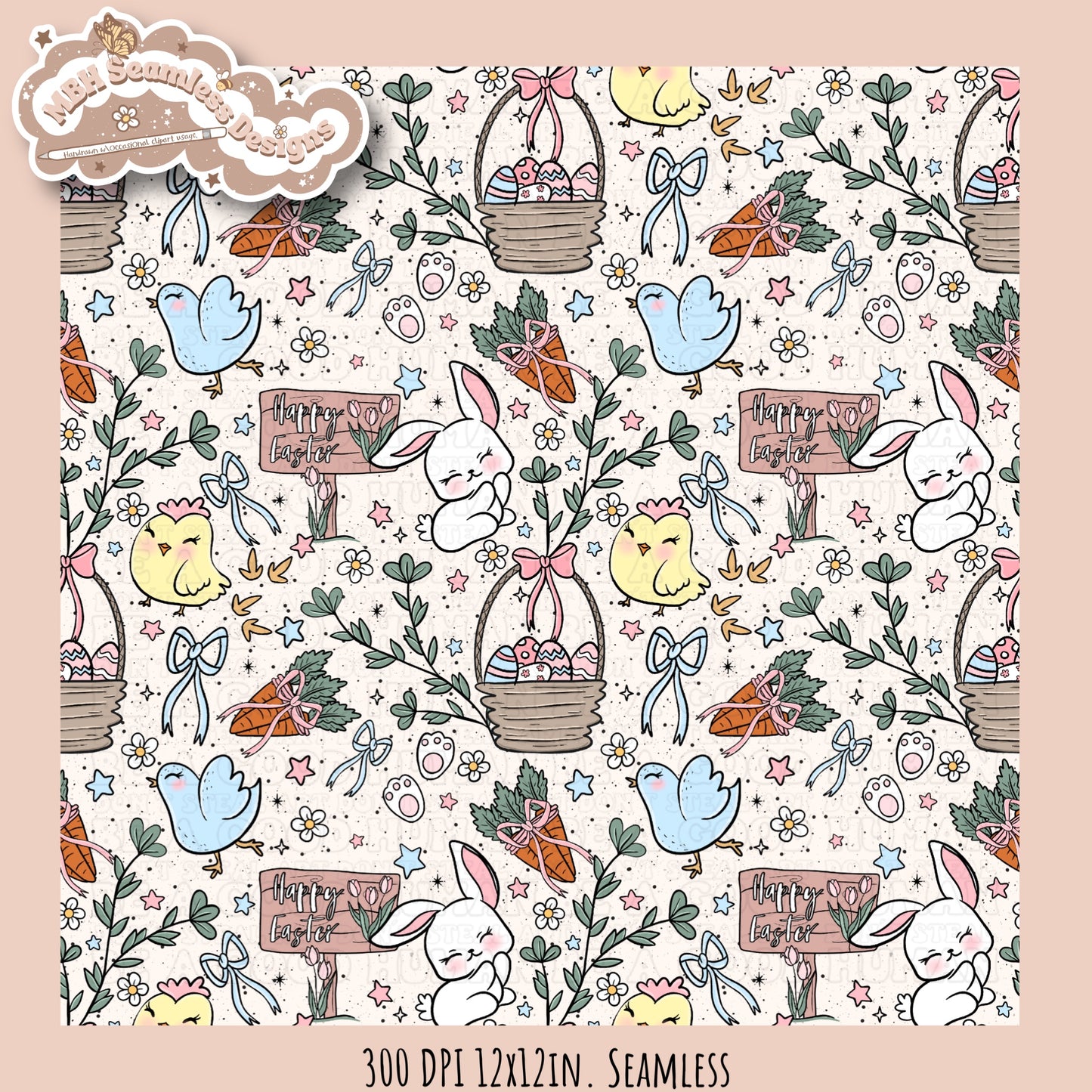 Easter Animals Floral Seamless Pattern Multiple Colorway Options