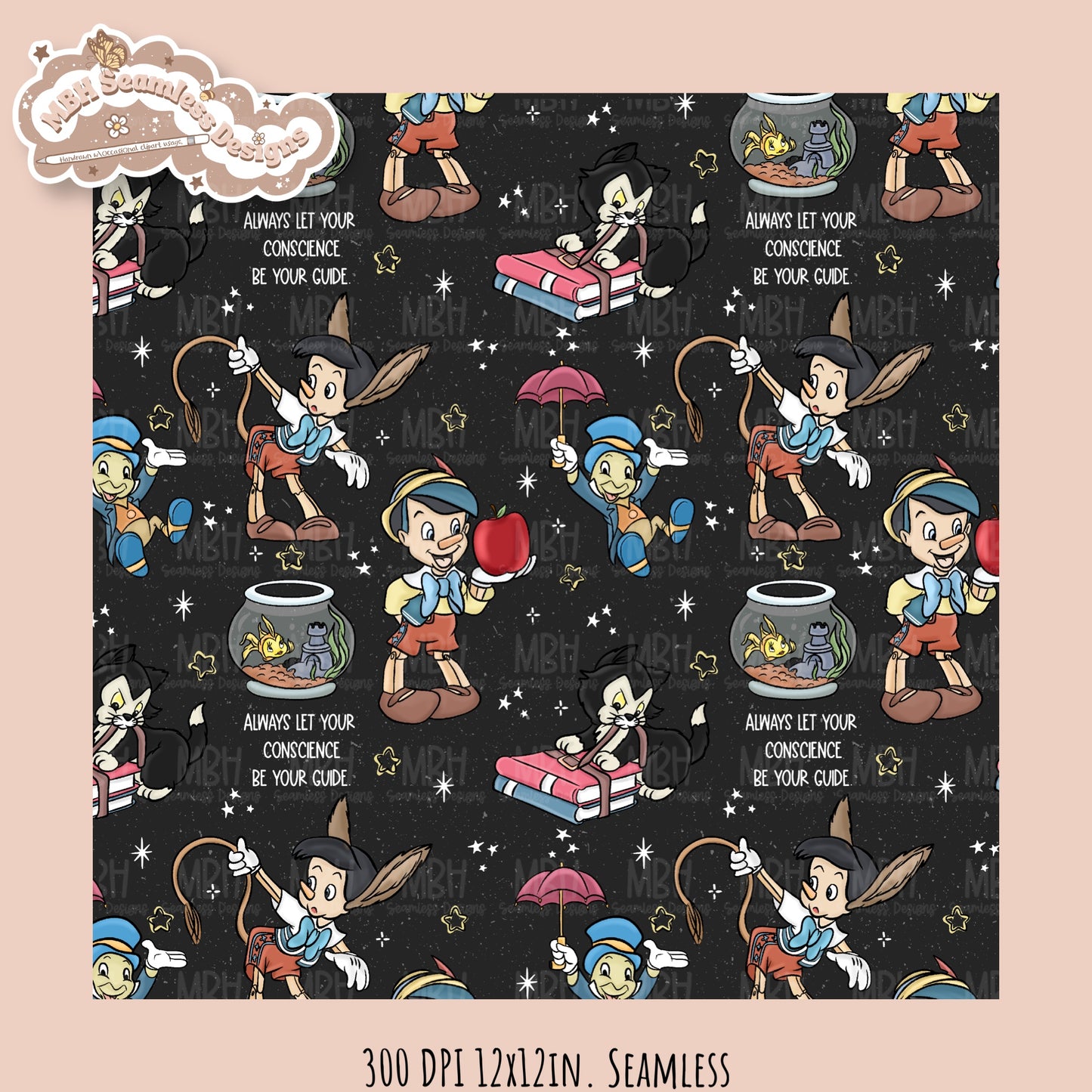 Starry Pinnochio Seamless Pattern // Assorted Colorways