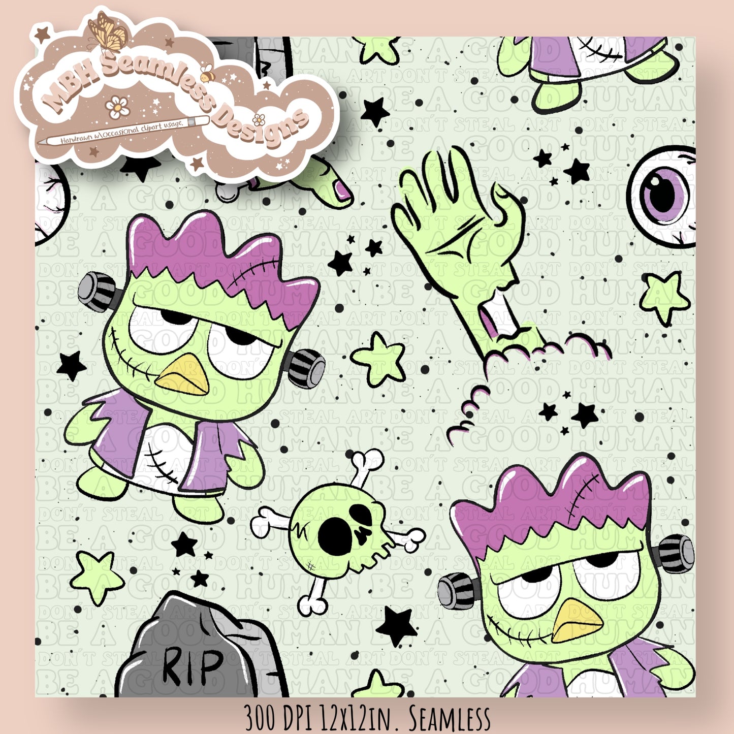 Badtz-Maru Zombie Seamless Pattern MULTIPLE COLORWAYS