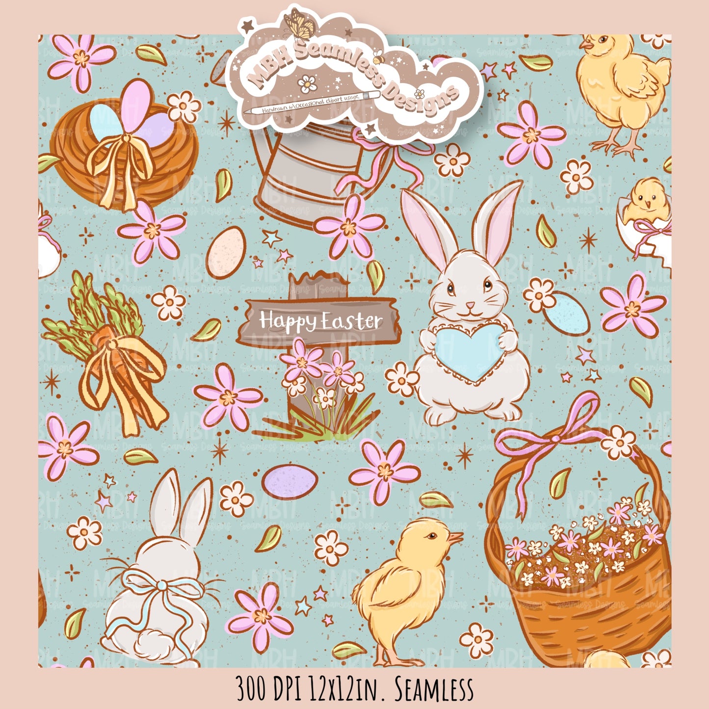 Whimsical Easter Seamless Pattern Multiple Colorway Options