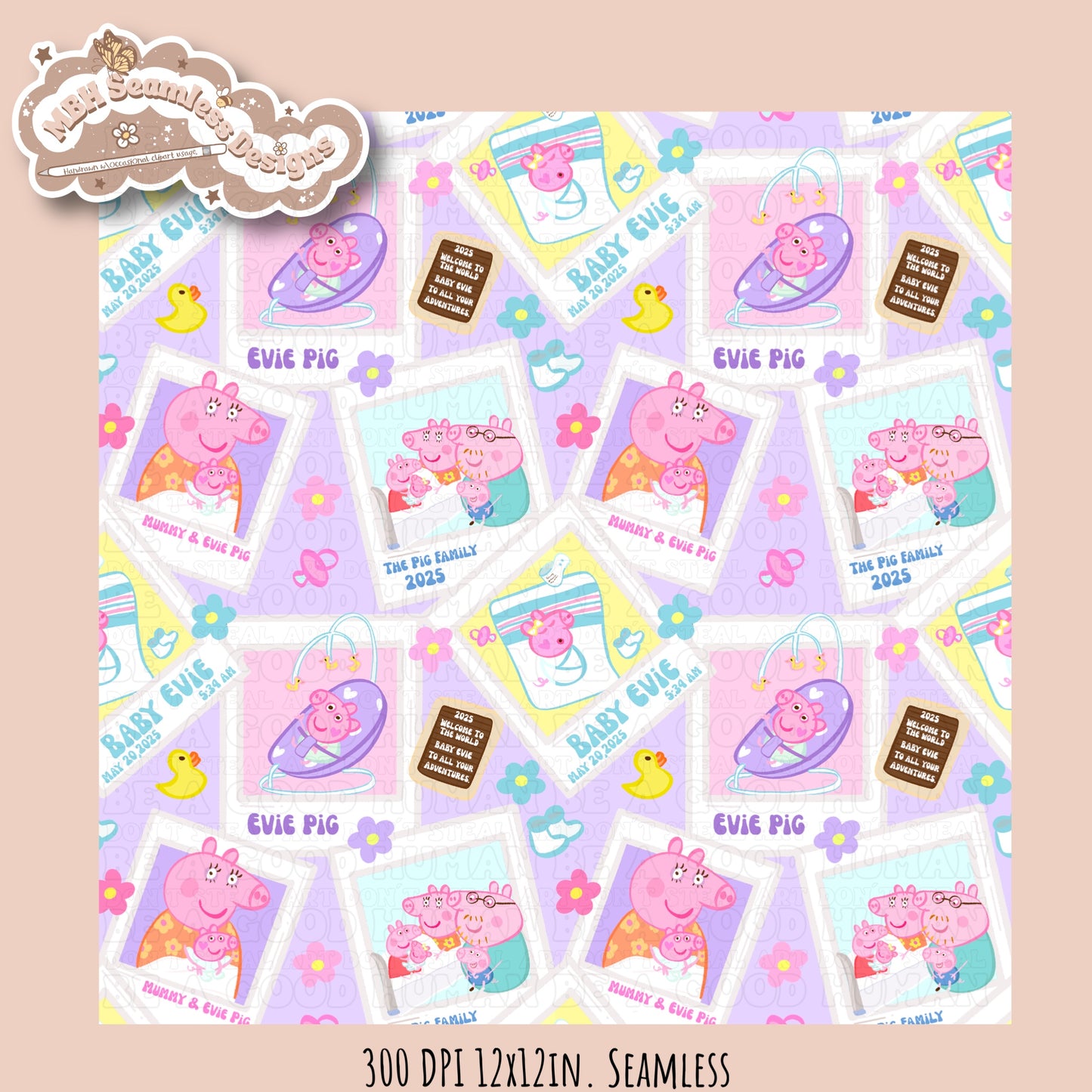 Evie Pig Polaroids Seamless Pattern • Multiple Colorway Options