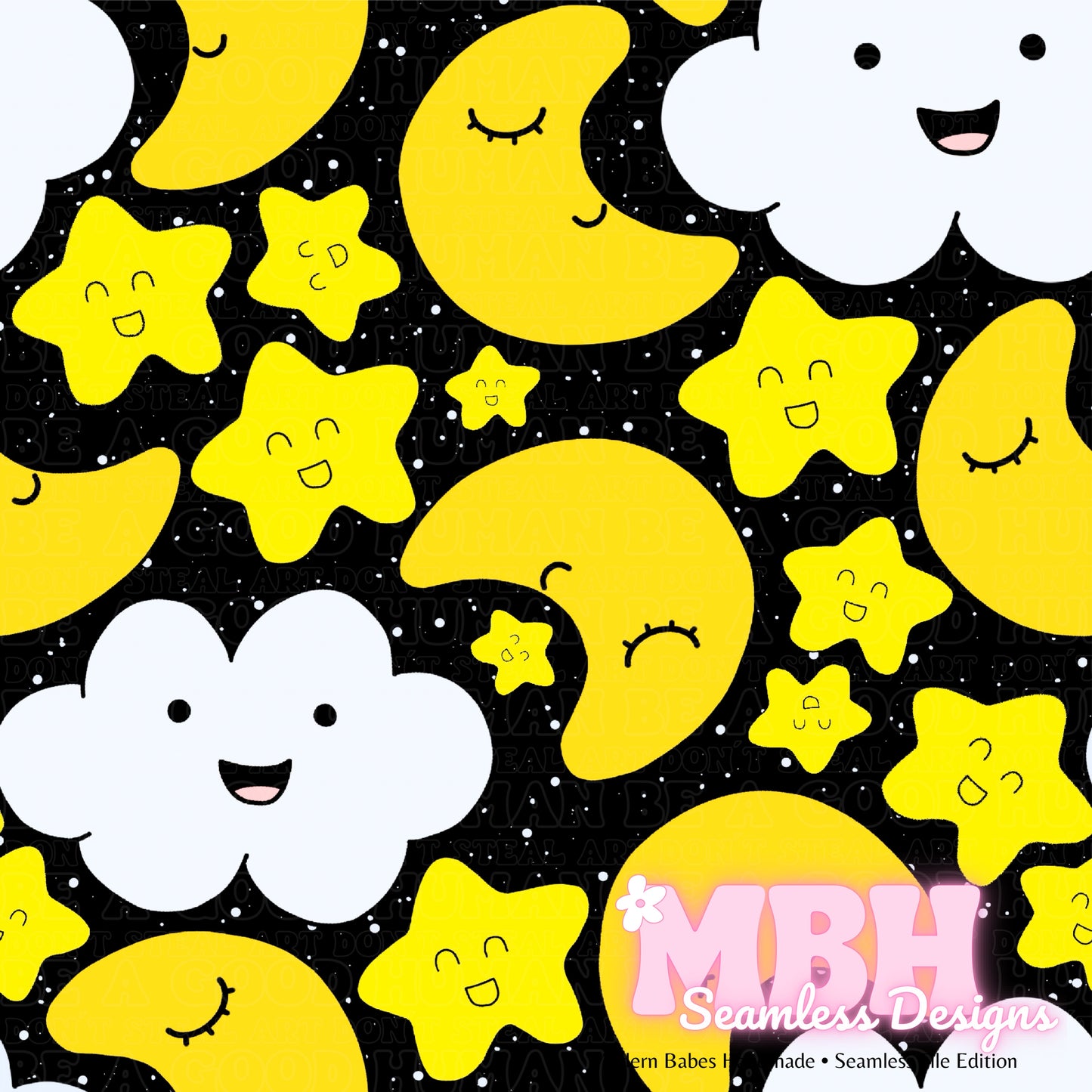 Kawaii Stars & Moons Multiple Colorways SEAMLESS PATTERN