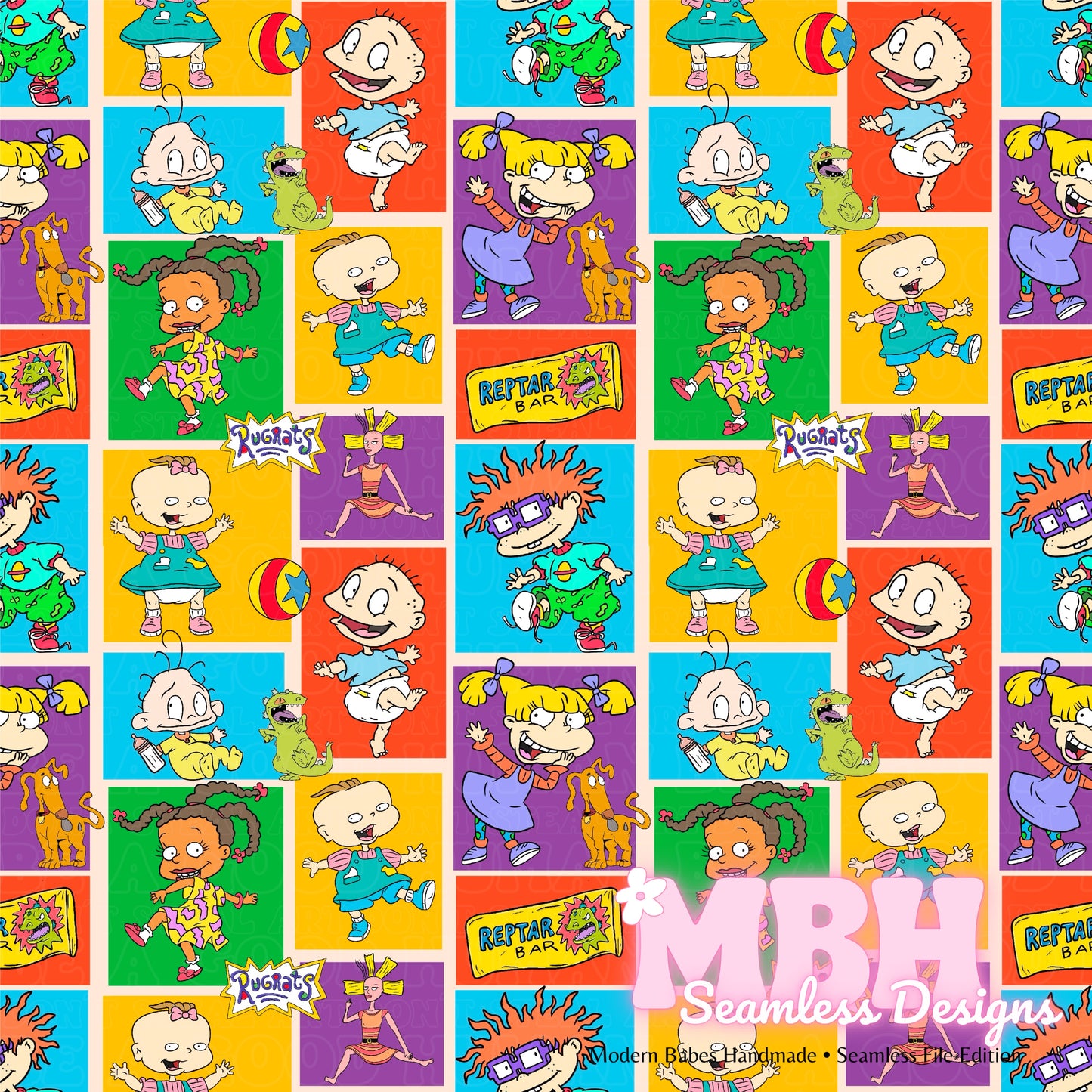 Colorblock Rugrats Seamless Pattern MULTIPLE COLORWAYS