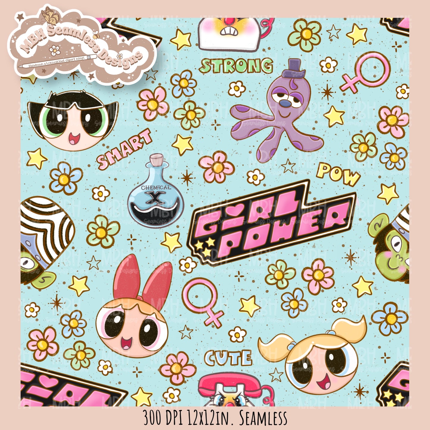 Girl Power PPG Seamless Pattern // Assorted Colorway Options