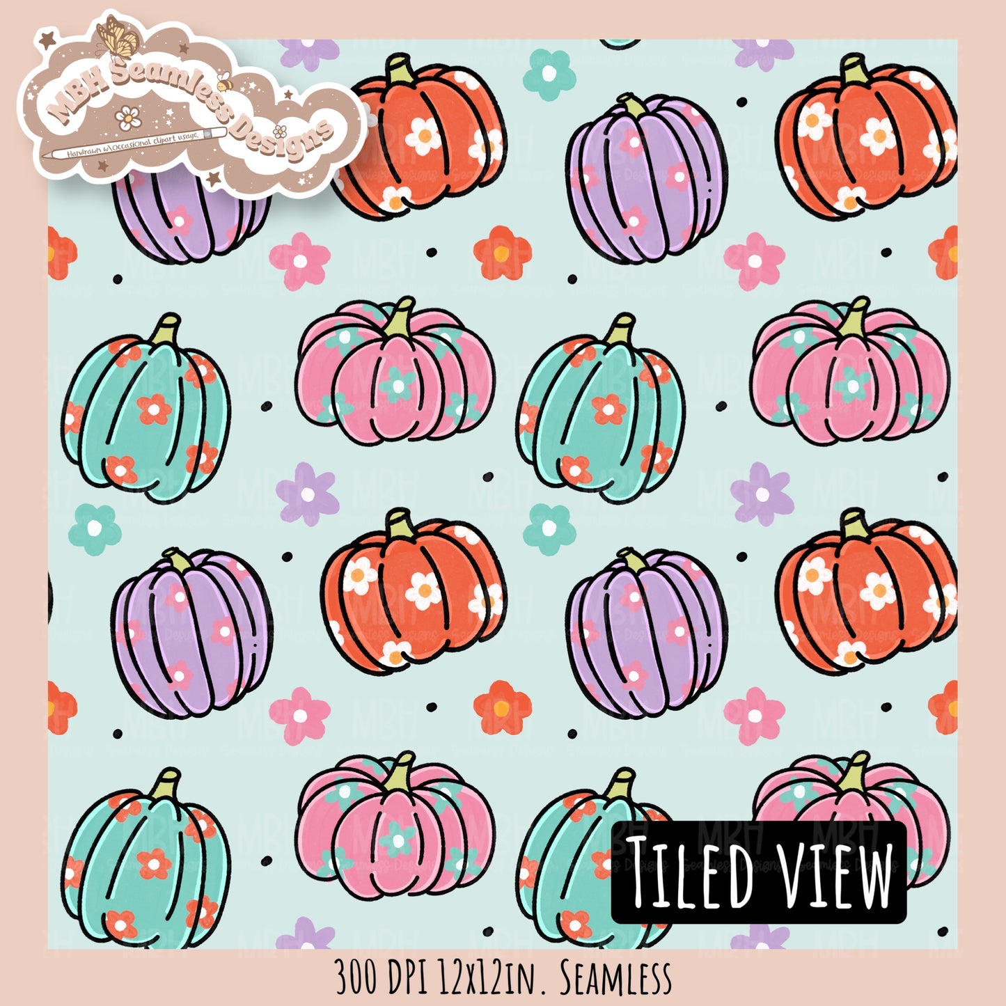 Daisy Pumpkins Seamless Pattern // Assorted Colorway Options