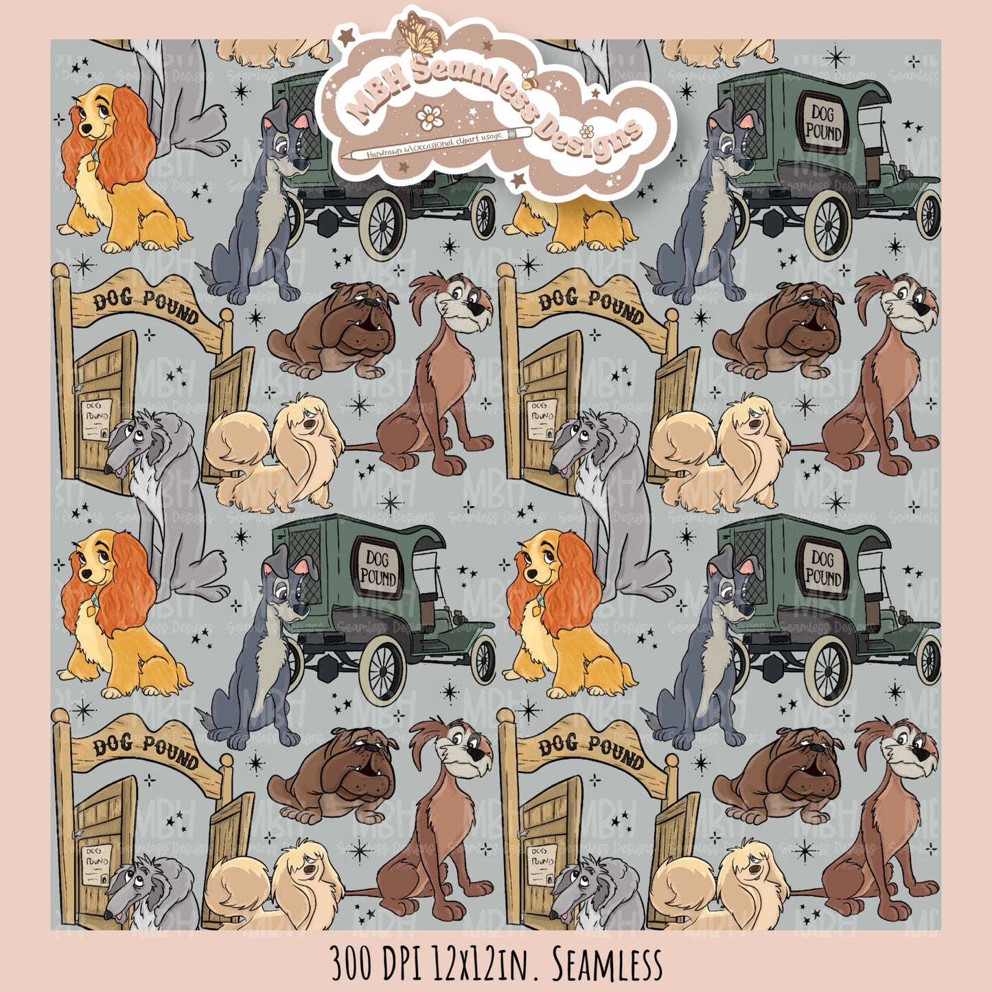 L&T Dog Pound Seamless Pattern // PNG // Multiple Colorway Options