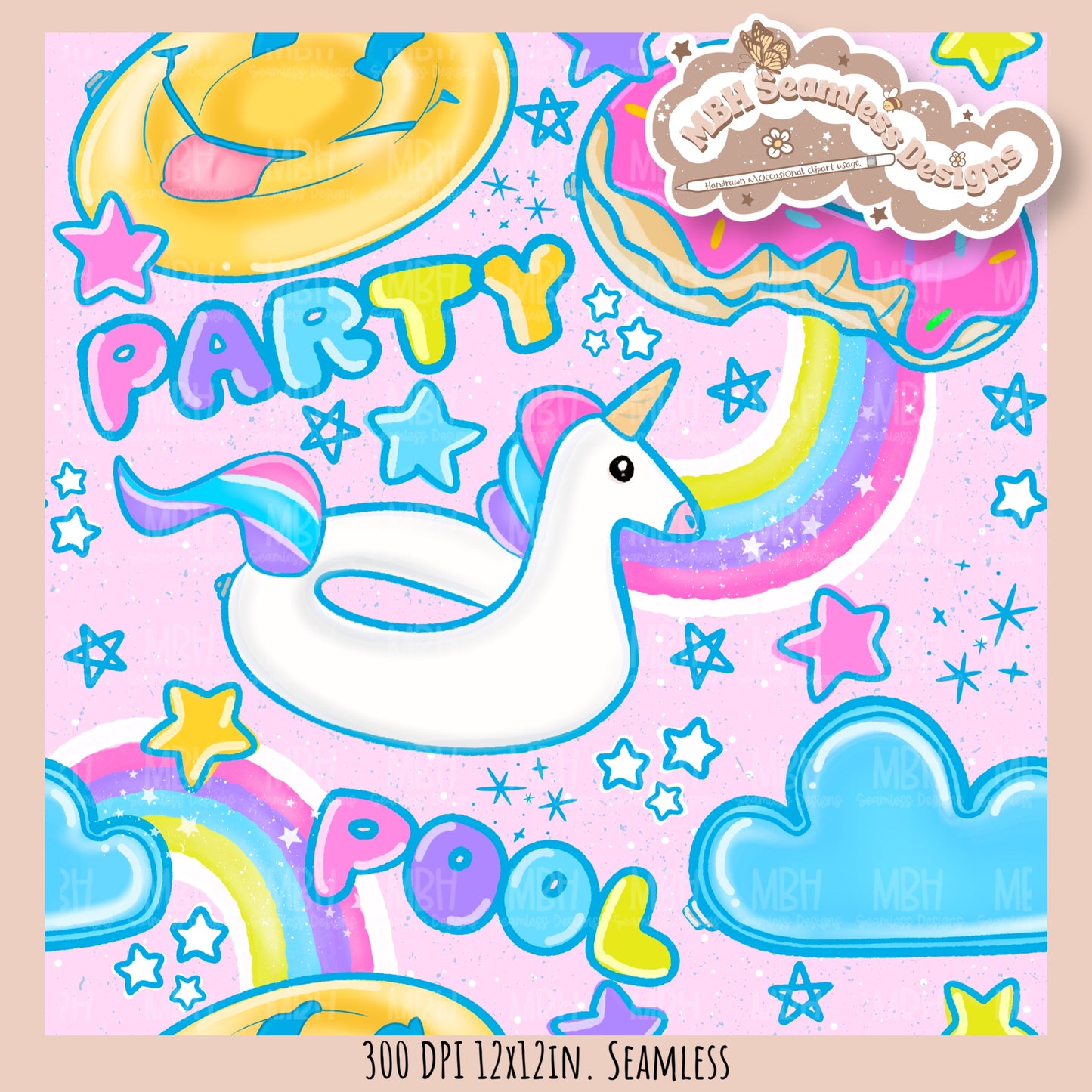 Pool Party Seamless Pattern • Multiple Colorways • PNG