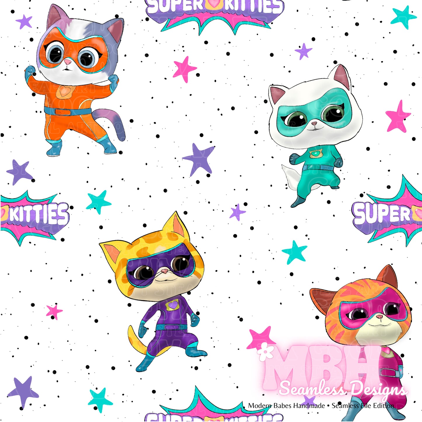 Super Kitties Starry Spex Assorted Colorways Seamless Pattern & PNG