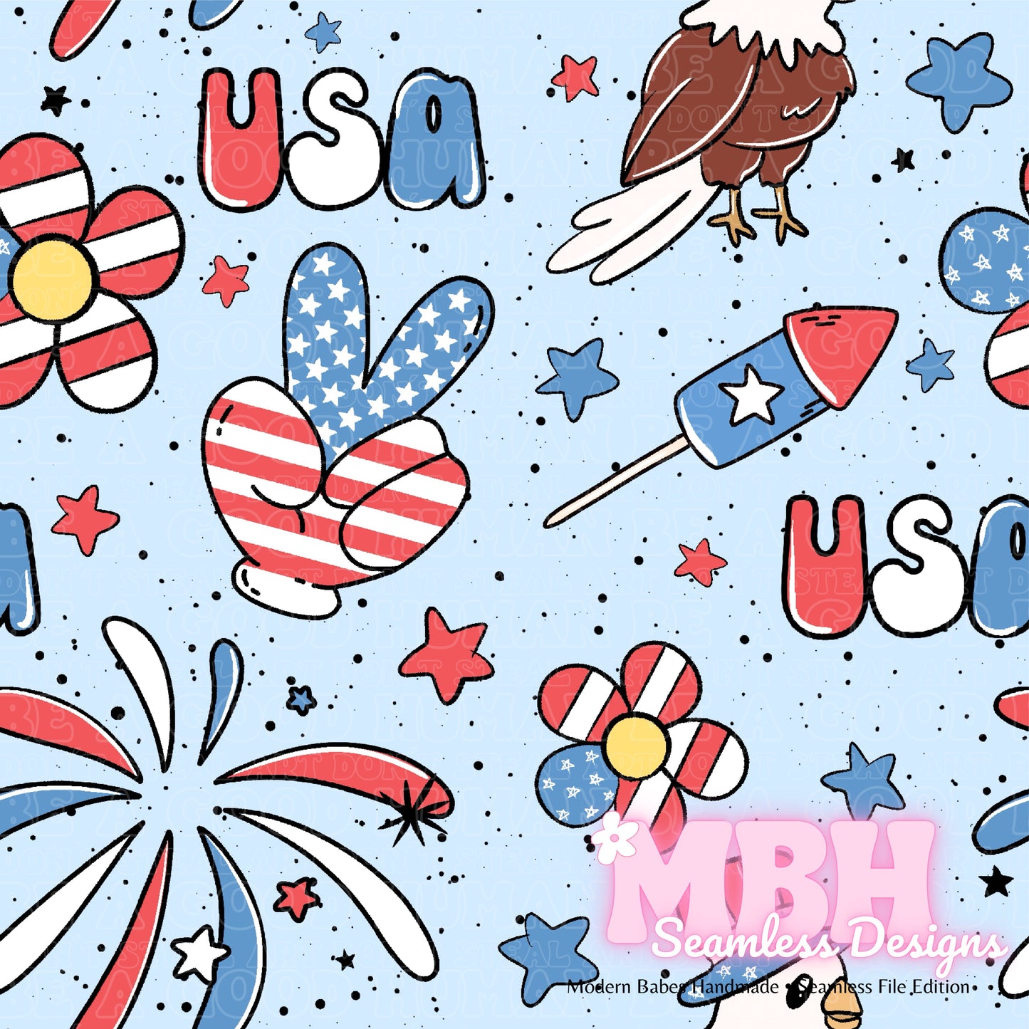 Patriotic USA Seamless Pattern MULTIPLE COLORWAYS