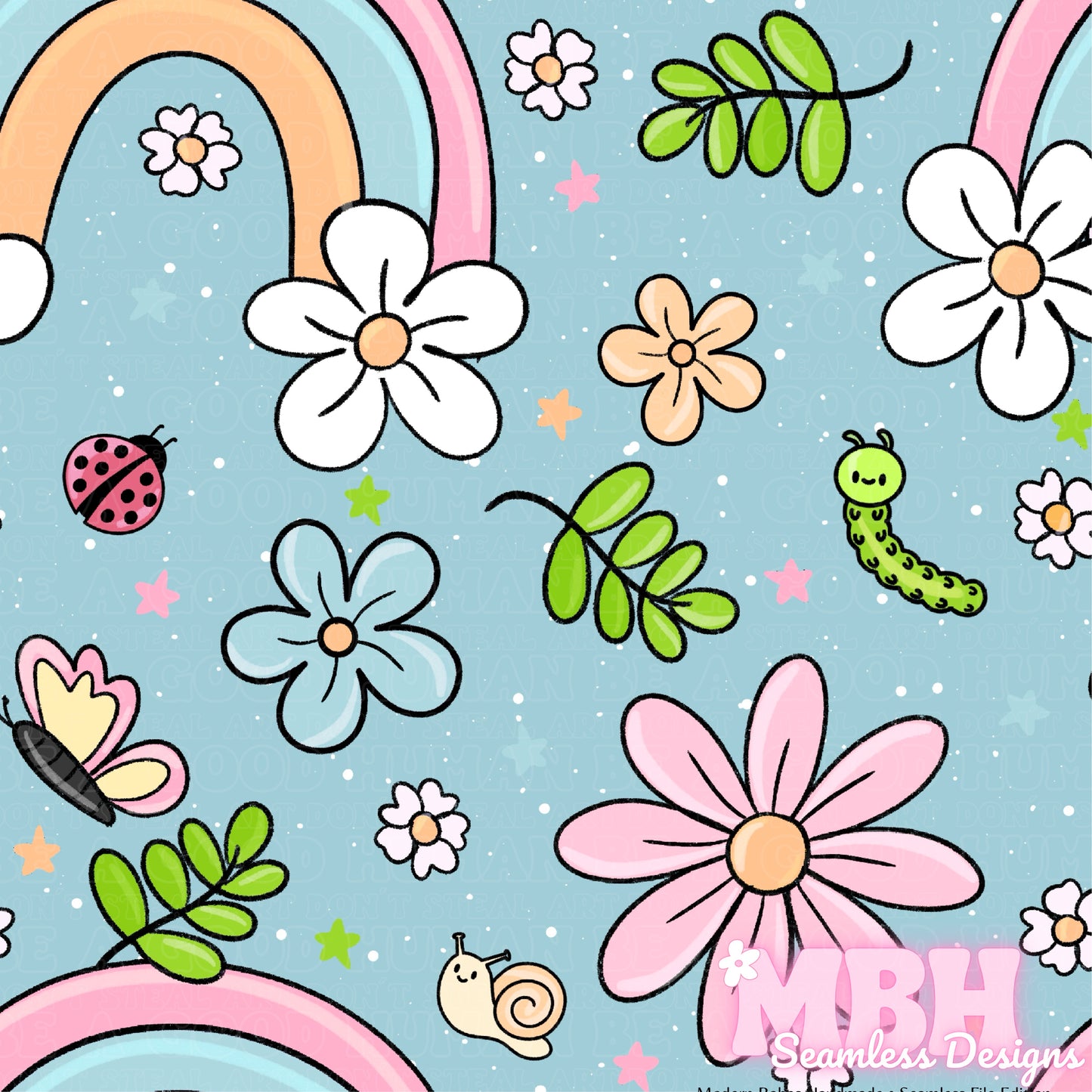 Rainbow Floral Bugs Seamless Pattern MULTIPLE COLORWAYS