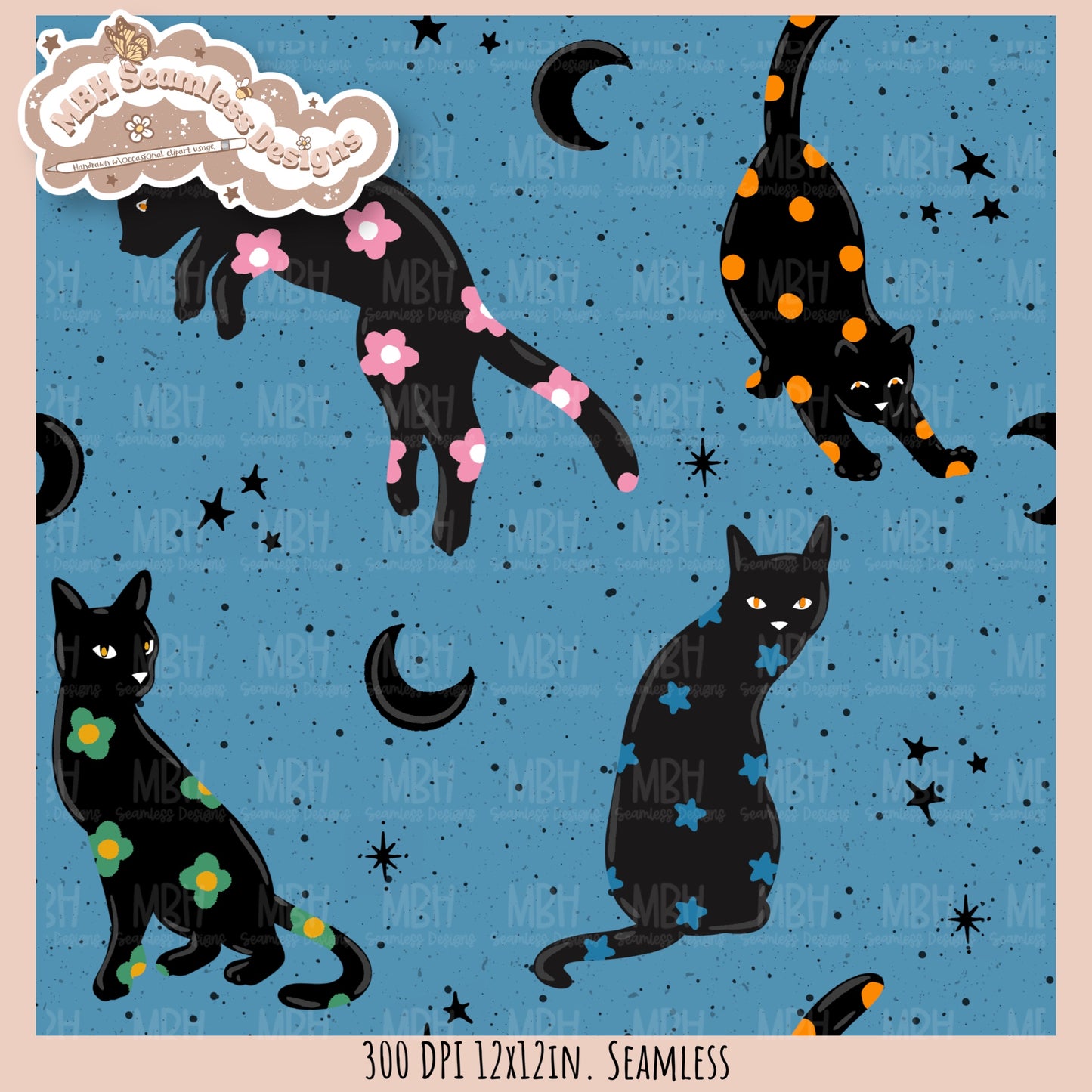 Black Cats Seamless Pattern // Assorted Colorway Options