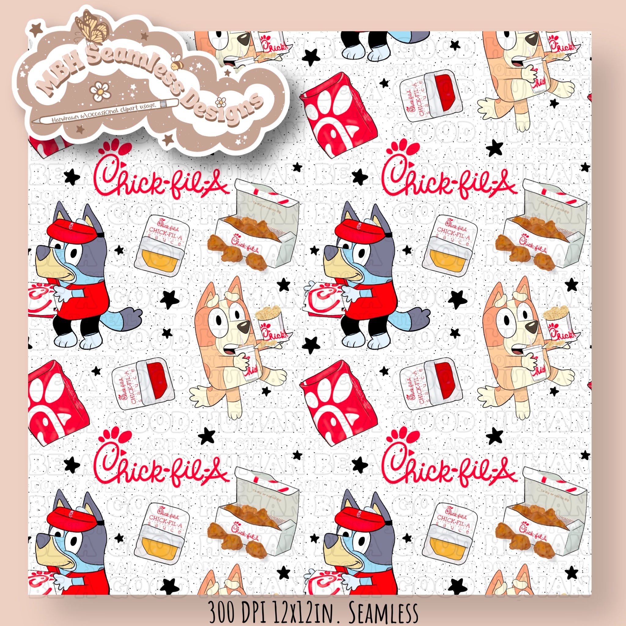 Fil Basa Design WHITE Heeler Chic Fil A Seamless Pattern – MBH Seamless Designs