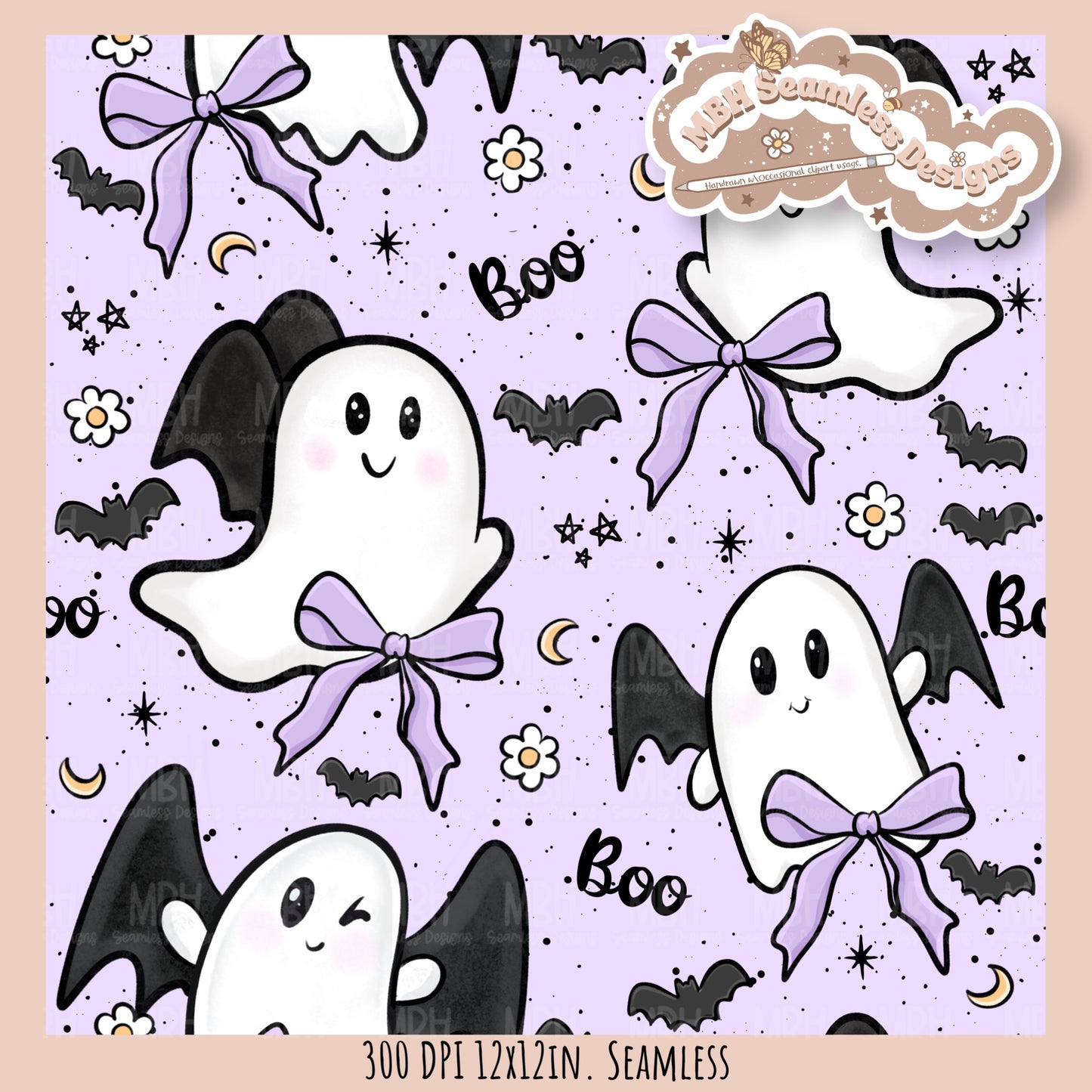Coquette Ghost Bats Seamless Pattern // Assorted Colorway Options