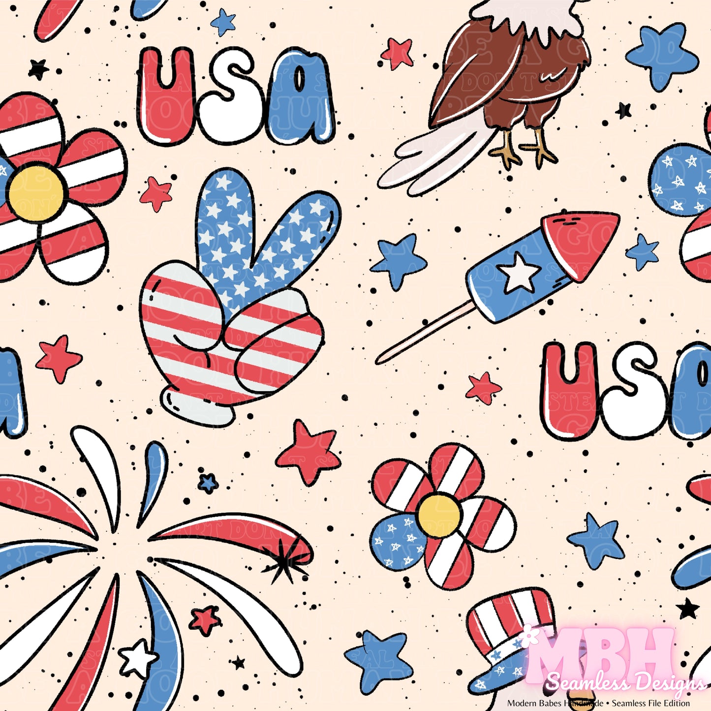 Patriotic USA Seamless Pattern MULTIPLE COLORWAYS