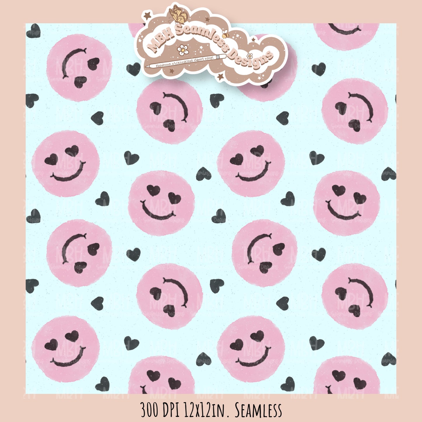 Heart Smilies Seamless Pattern MULTIPLE COLORWAYS