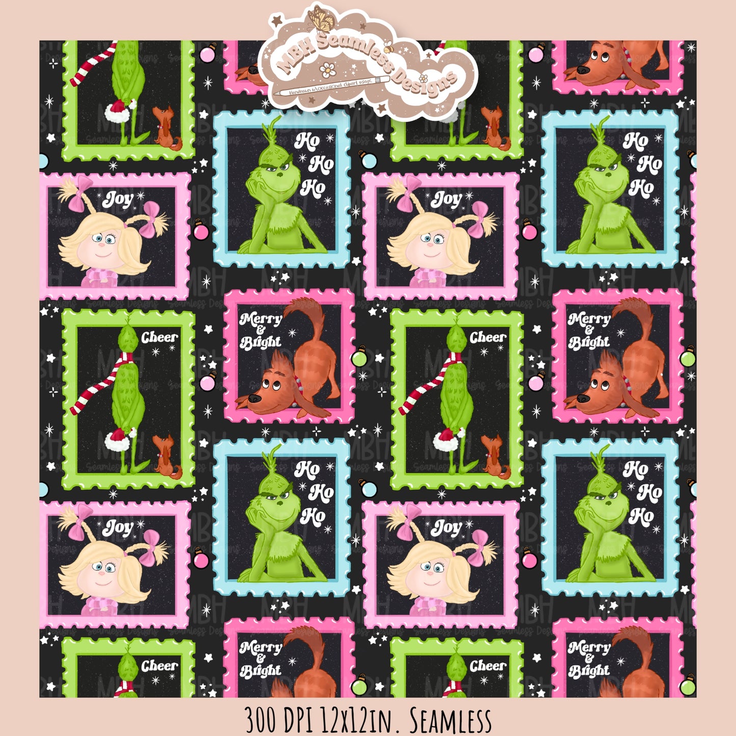 Grumpy Guy ‘18 Stamps Seamless Pattern // PNG // Assorted Colorway Options