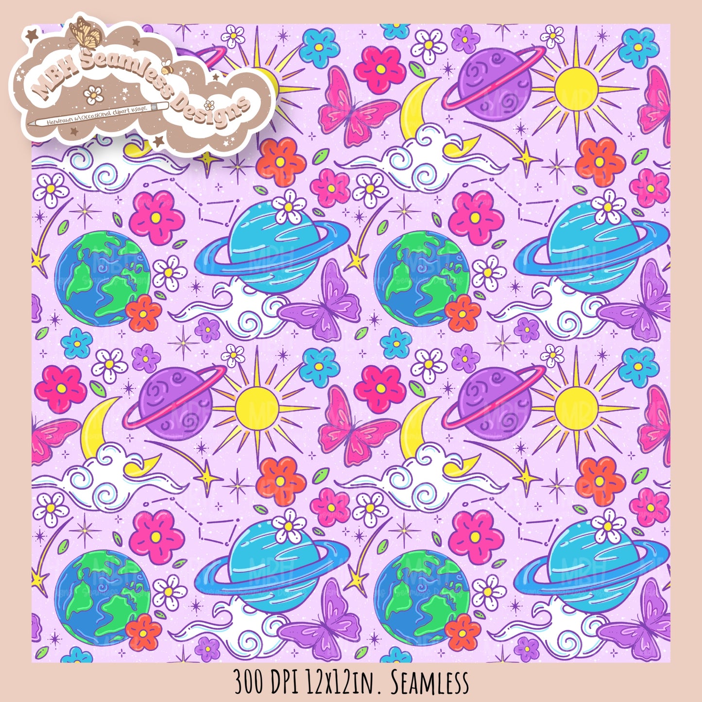 Bright Galaxy Floral Seamless Pattern Multiple Colorways