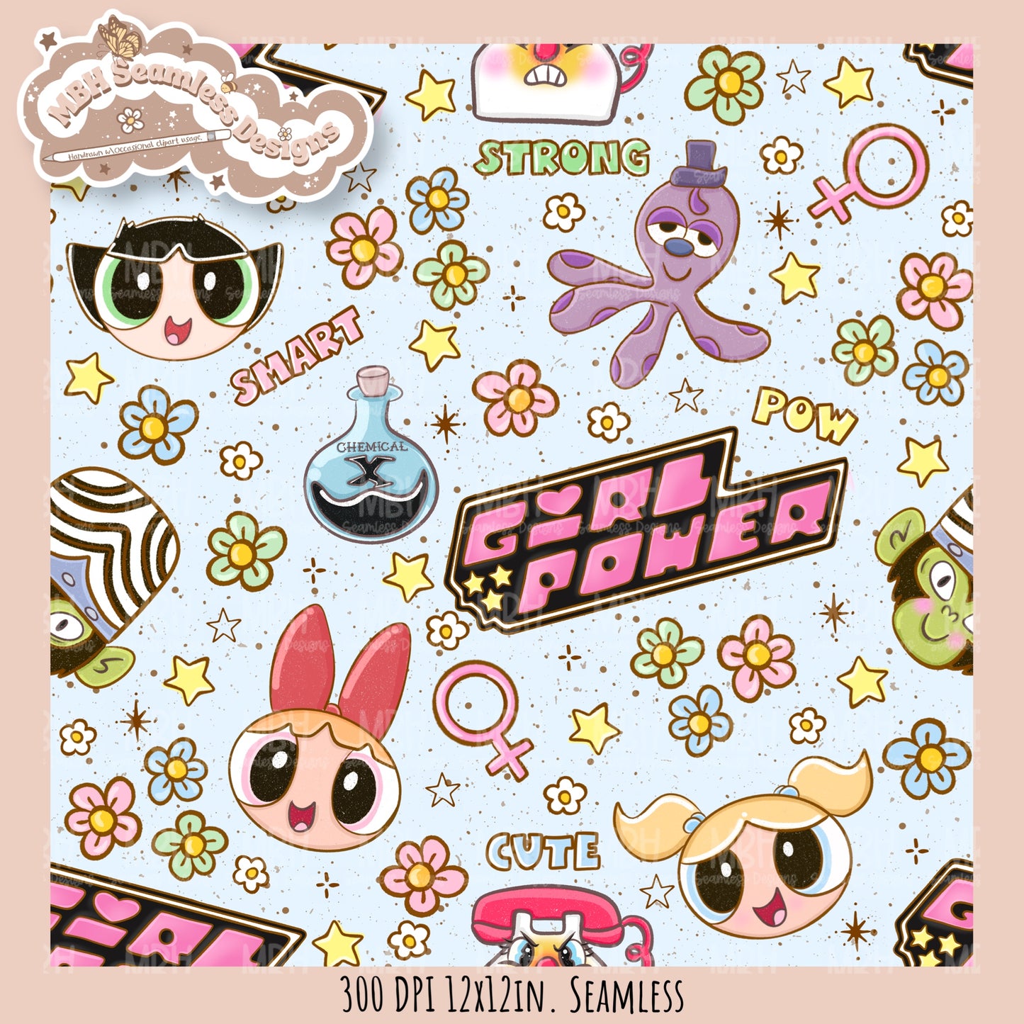Girl Power PPG Seamless Pattern // Assorted Colorway Options