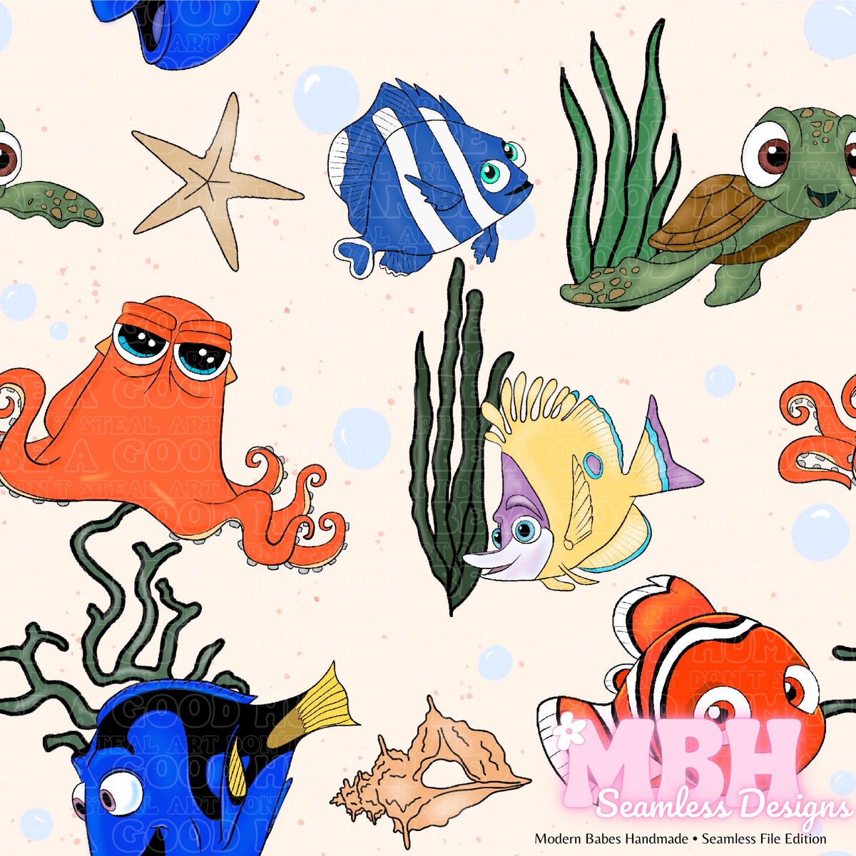 Nemo Style Underwater Nemo & Friends Seamless Pattern – MBH Seamless Designs