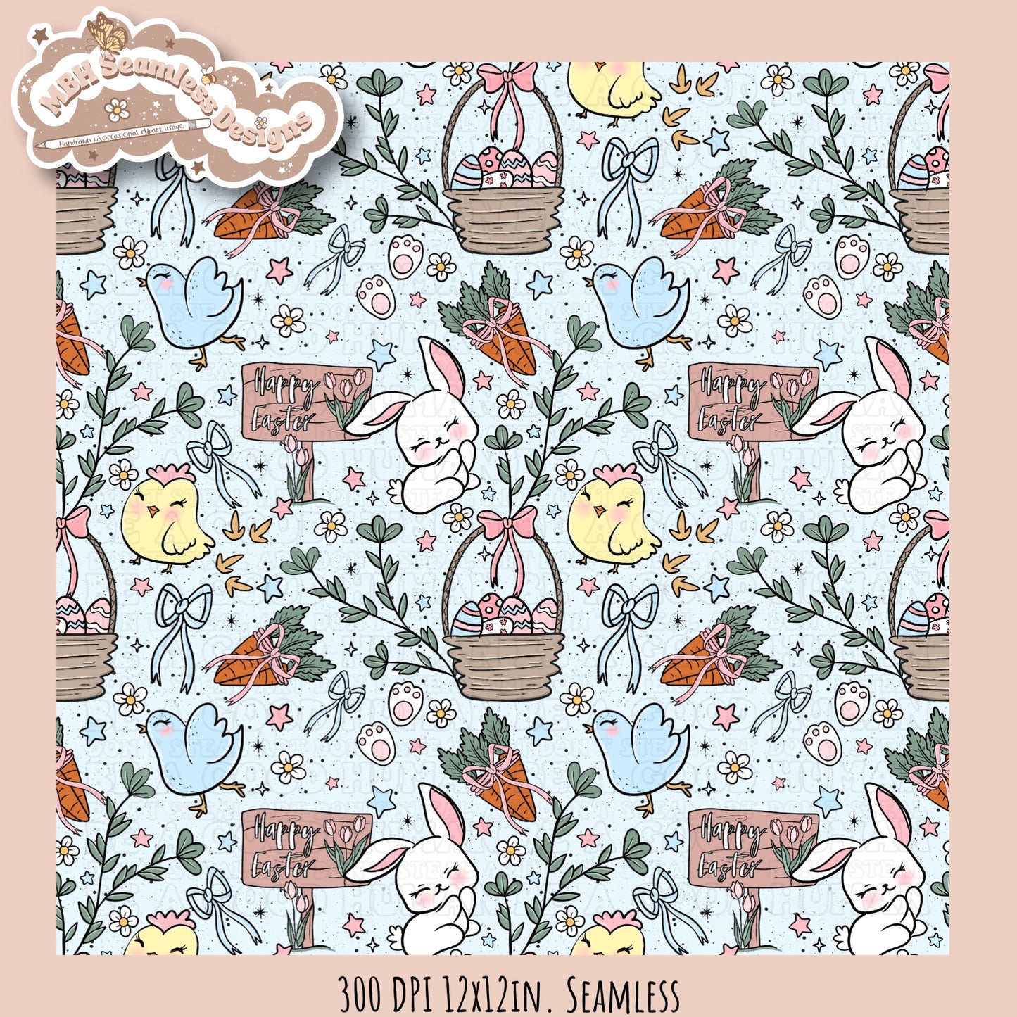 Easter Animals Floral Seamless Pattern Multiple Colorway Options