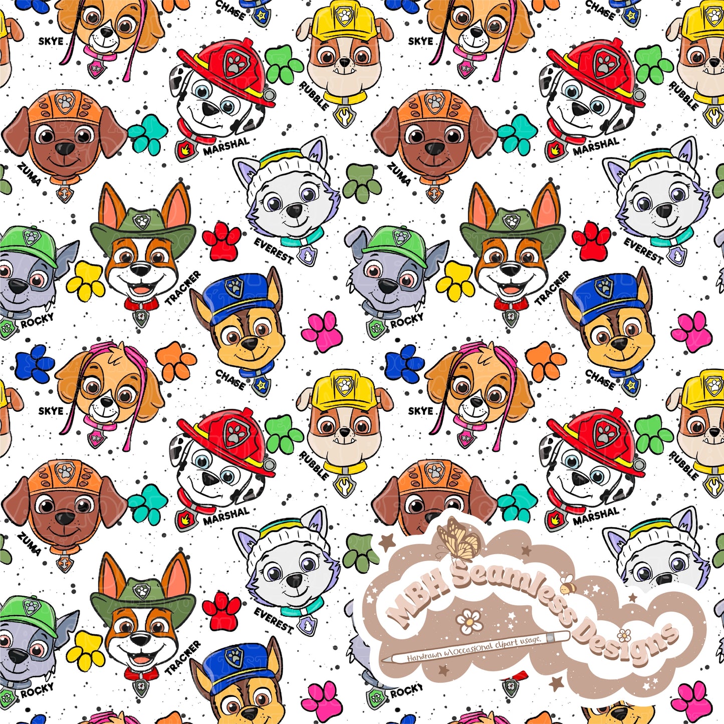 Paw Patrol Names Seamless Pattern MULTIPLE COLORWAYS