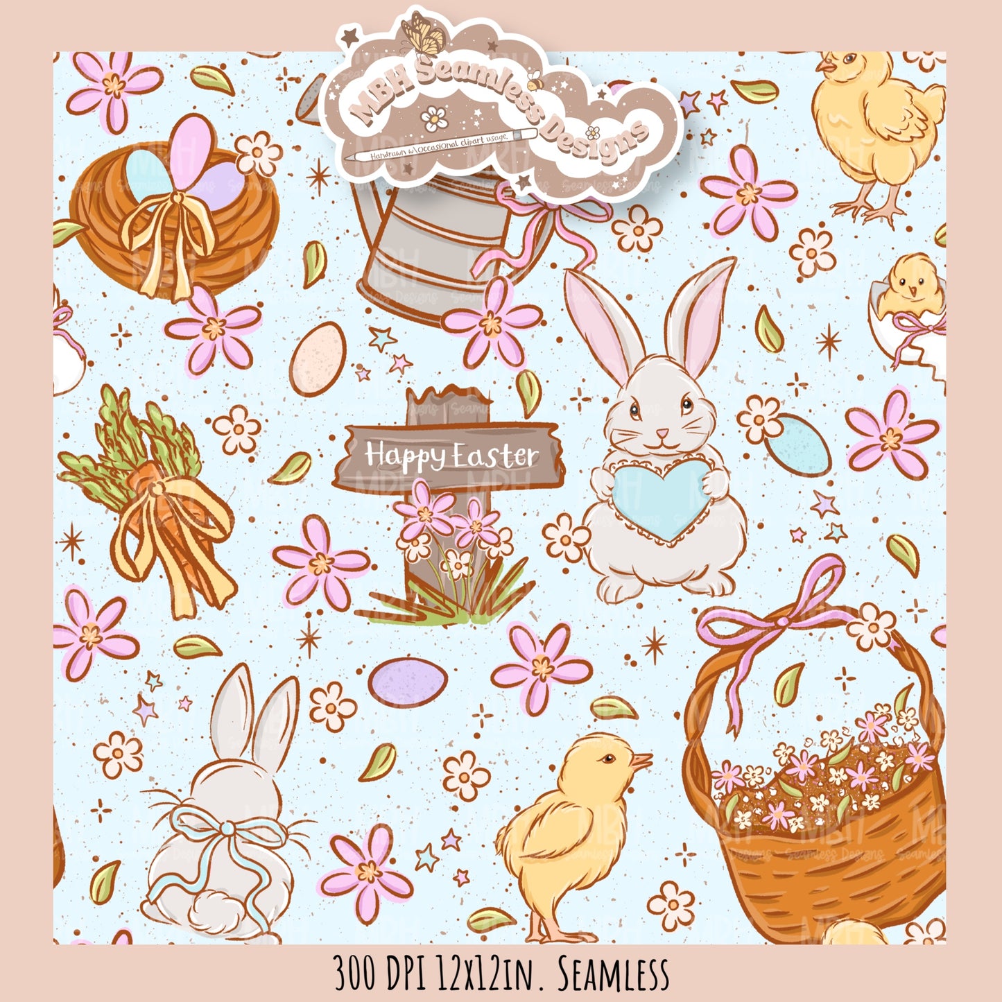 Whimsical Easter Seamless Pattern Multiple Colorway Options