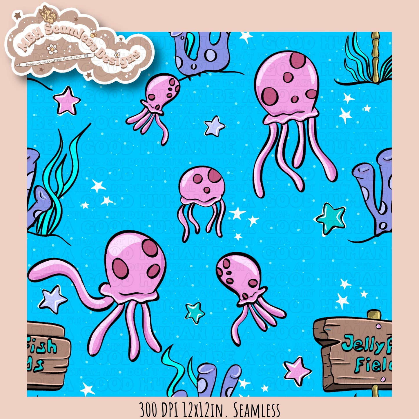 Jellyfish Fields Seamless Pattern MULTIPLE COLORWAYS