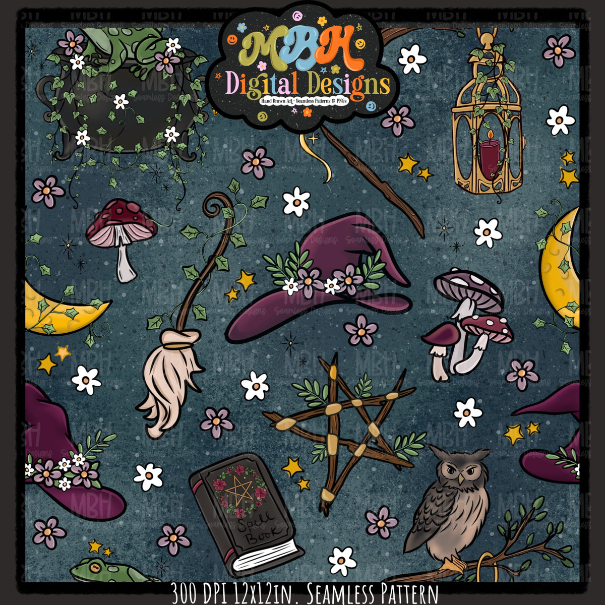 Forest Witch Seamless Pattern// PNG// MULTIPLE COLORWAYS