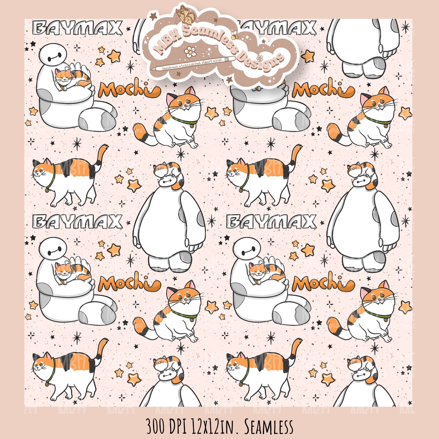 Starry Baymax Mochi Seamless Pattern // PNG // Multiple Colorway Options