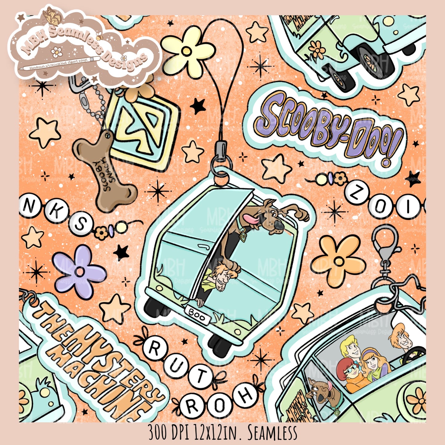 Scooby Charms Seamless Pattern MULTIPLE COLORWAYS // PNG