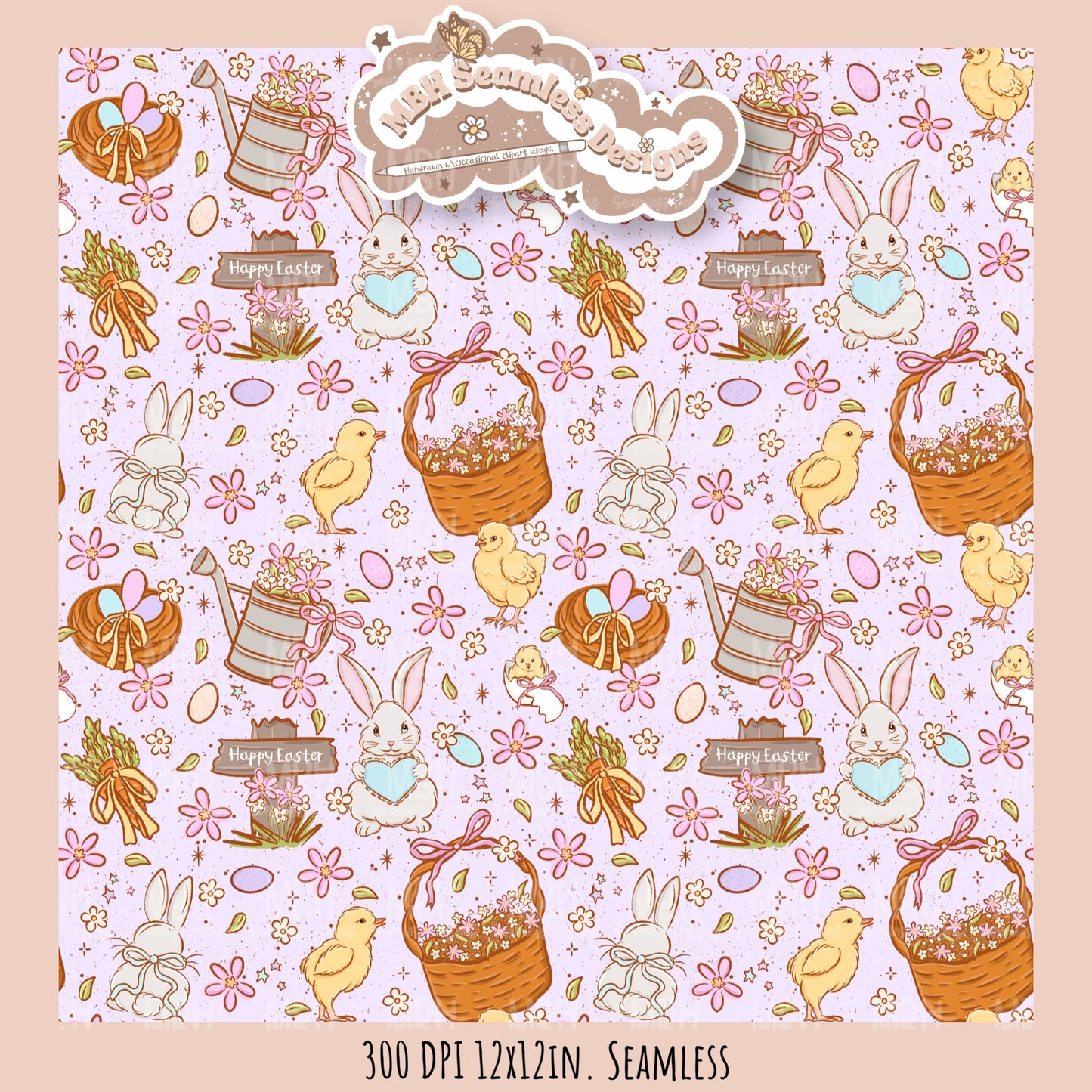 Whimsical Easter Seamless Pattern Multiple Colorway Options