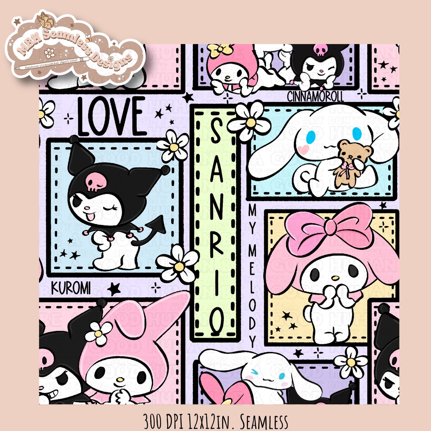 Sanrio Friends Floral Patchwork Seamless Pattern•Multiple Colorways