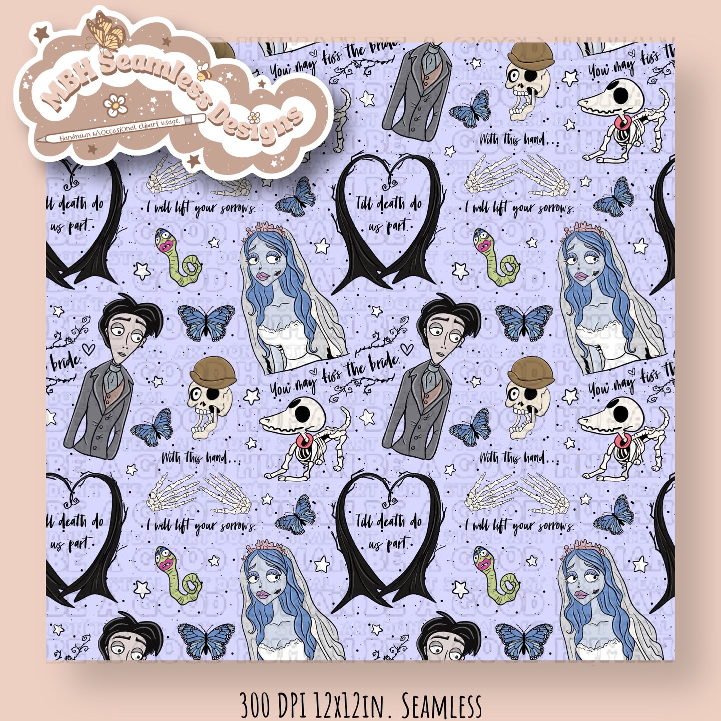 Corpse Bride Quotes Seamless Pattern & PNG MULTIPLE COLORWAYS