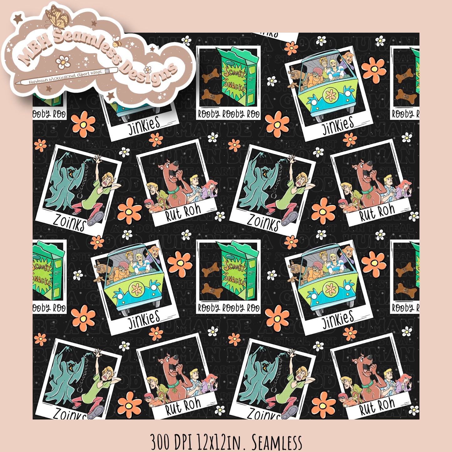 Floral Scooby Polaroids & COORD Seamless Pattern MULTIPLE COLORWAYS