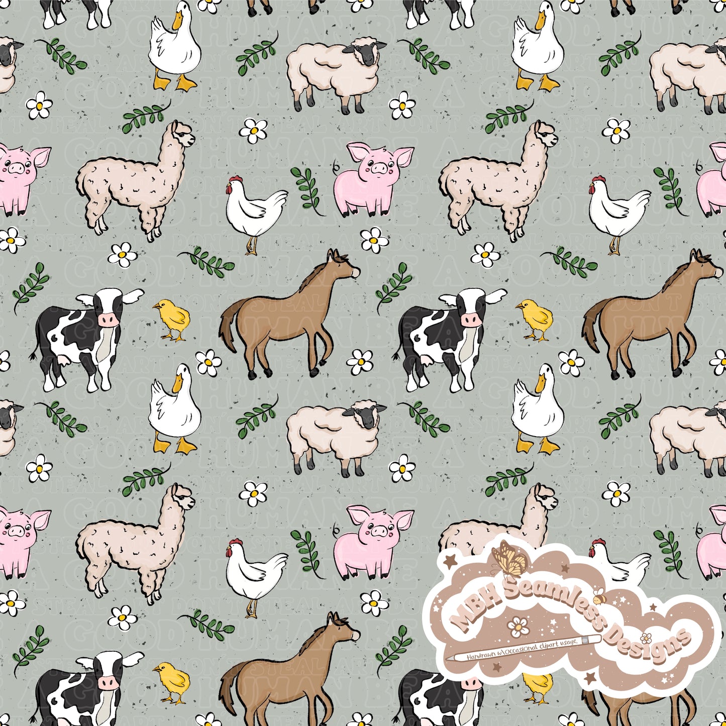 Boho Farm Animals Seamless Pattern MULTIPLE COLORWAYS