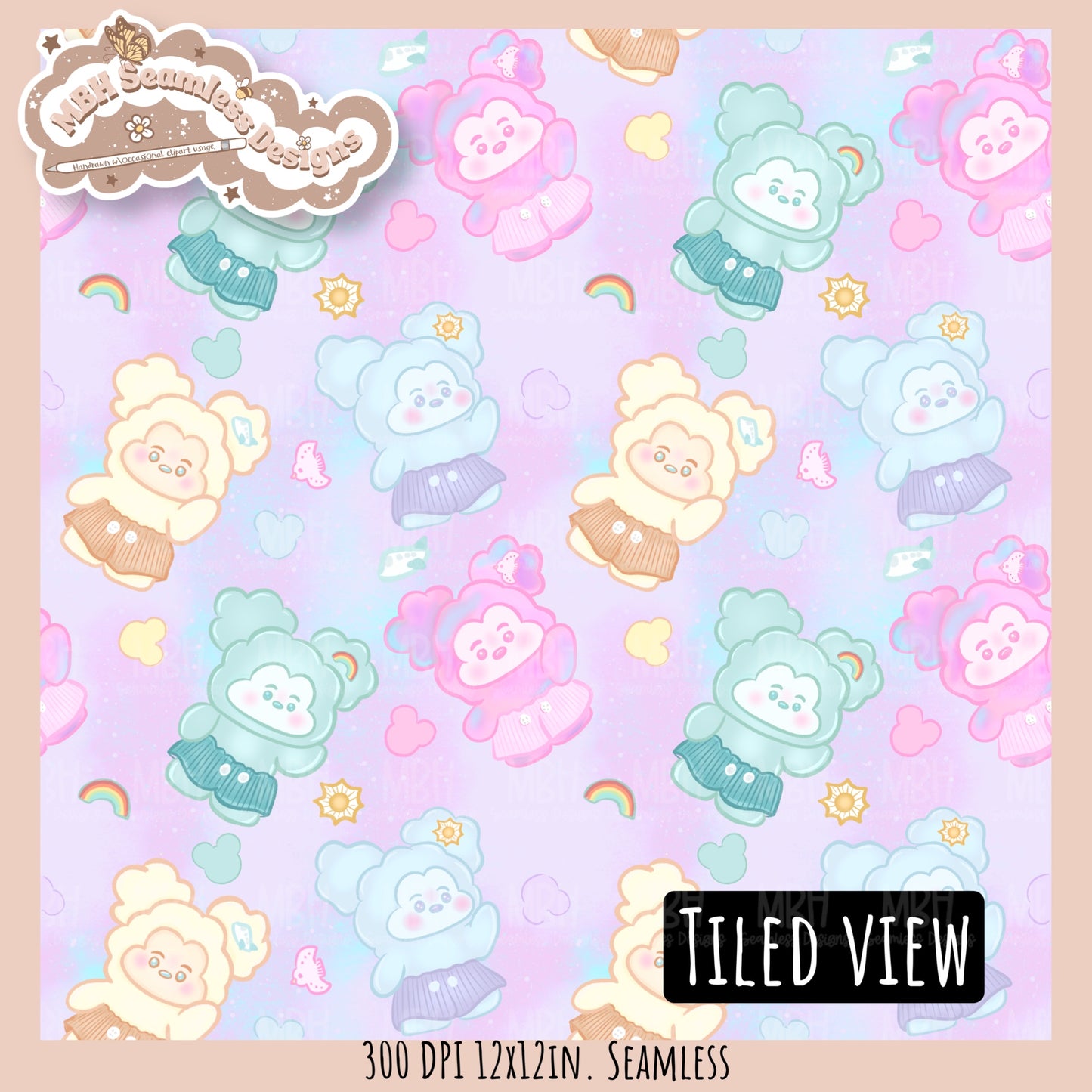 Head In The Clouds Mouse Seamless Pattern // Assorted Colorway Options