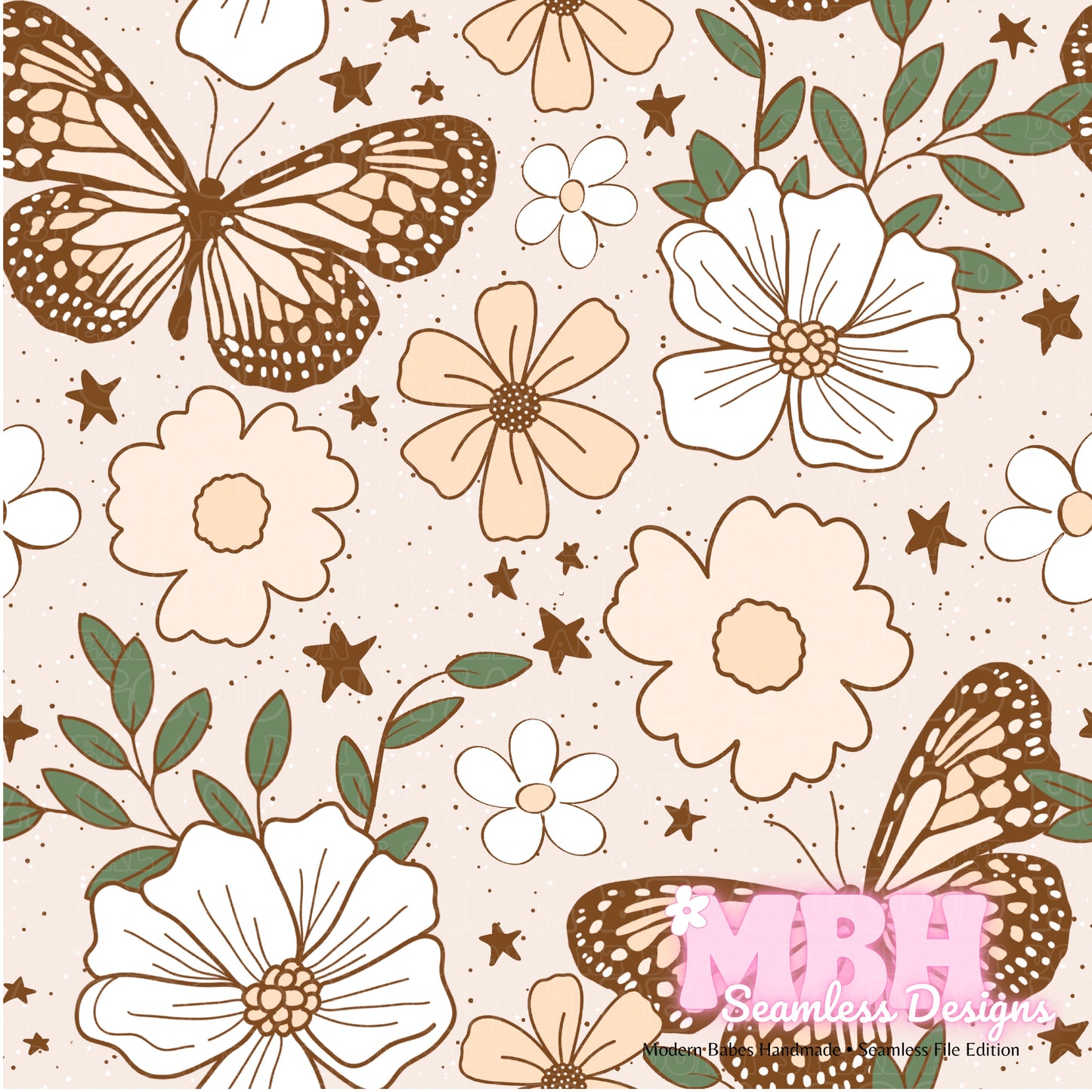 Neutral Butterfly Floral Starry Spex ASSORTED COLORWAYS Seamless Pattern