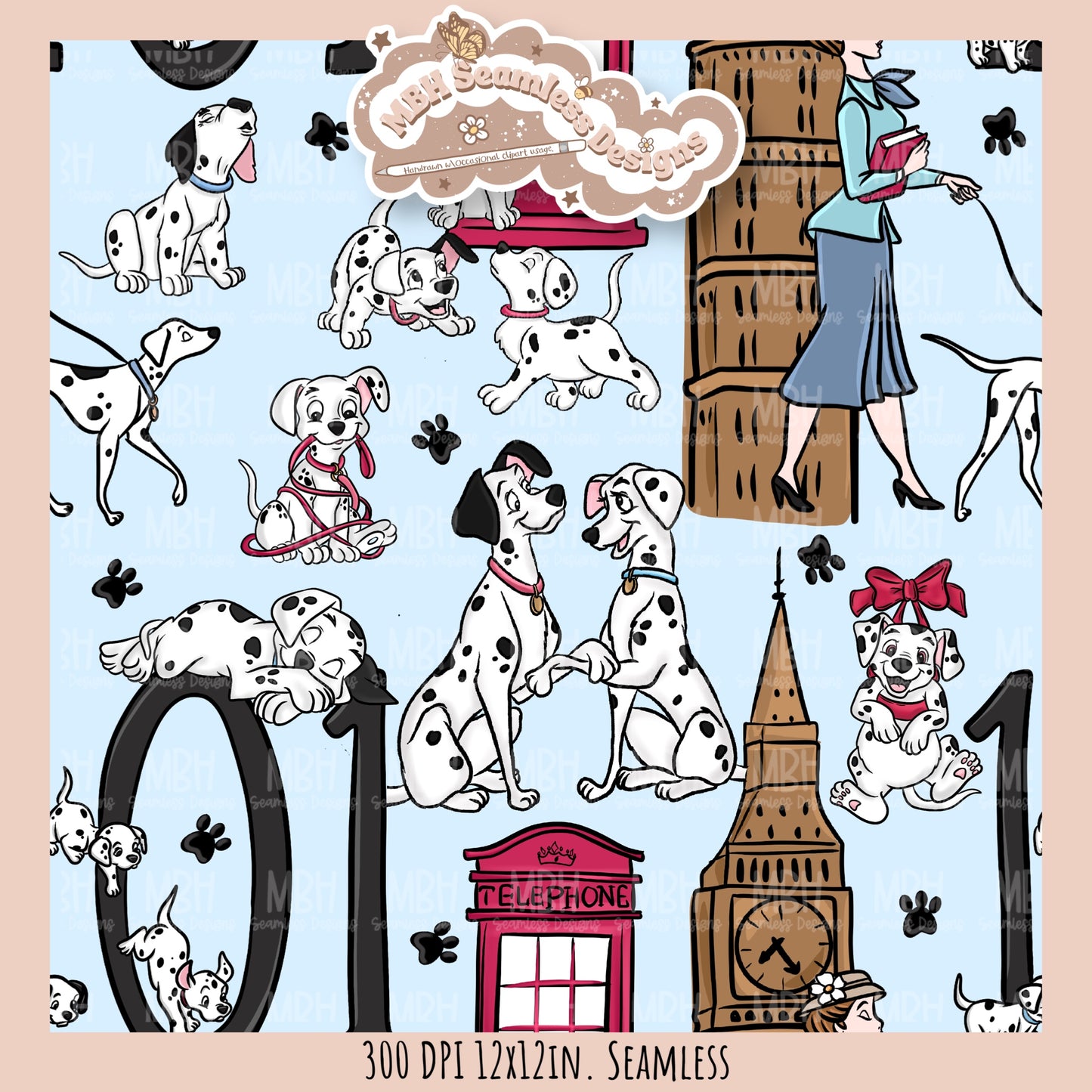 London Dalmations Seamless Pattern // Multiple Colorway Options