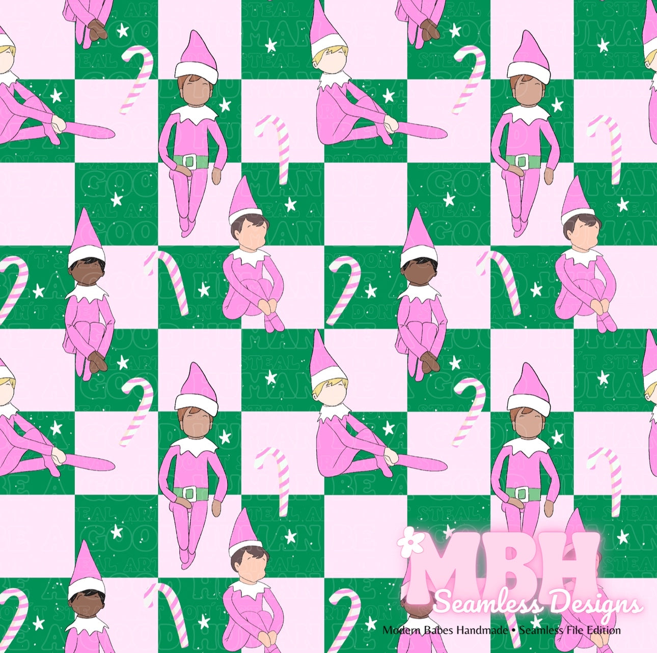 Checkered Elf on the Shelf Seamless Pattern