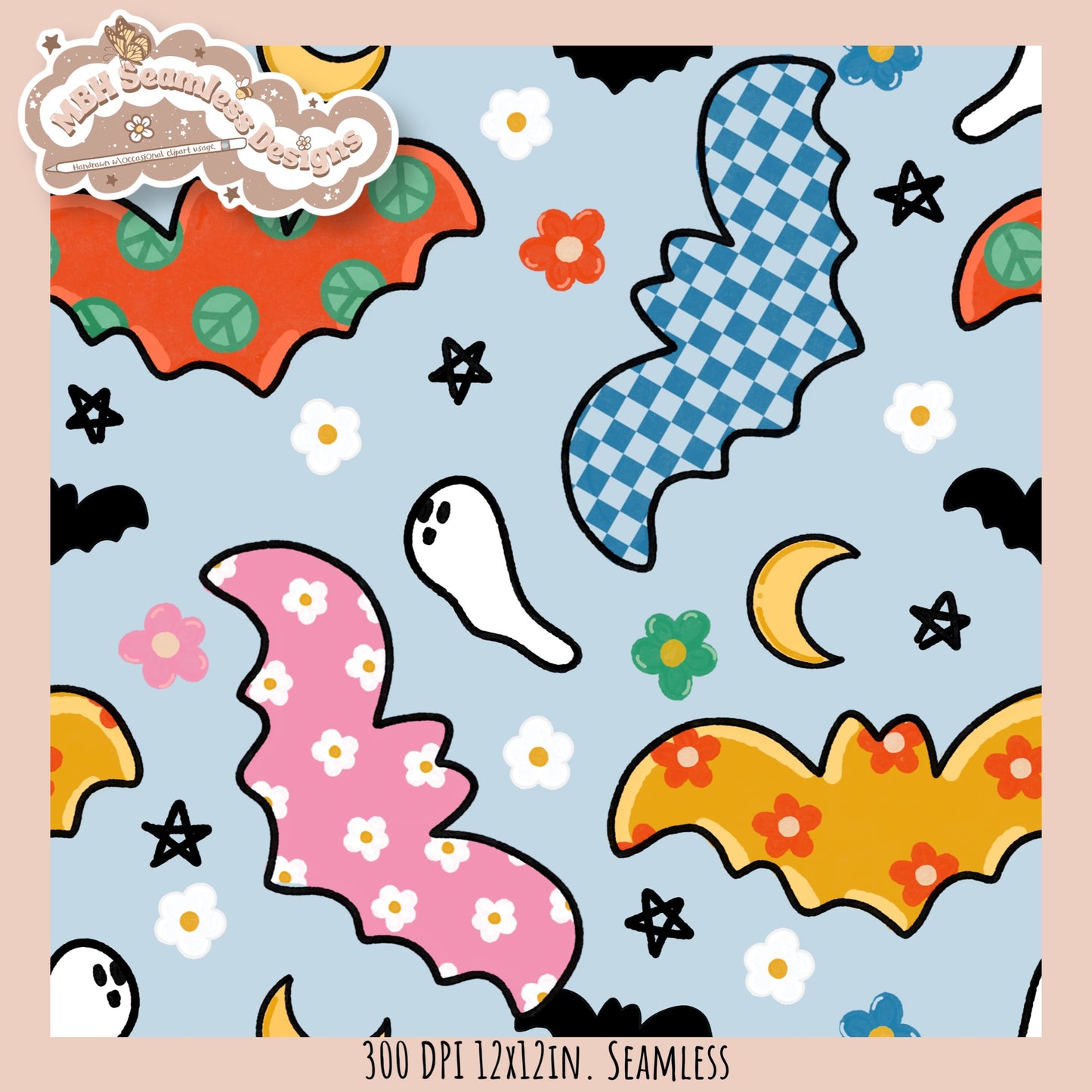 Groovy Bats Seamless Pattern // Assorted Colorway Options