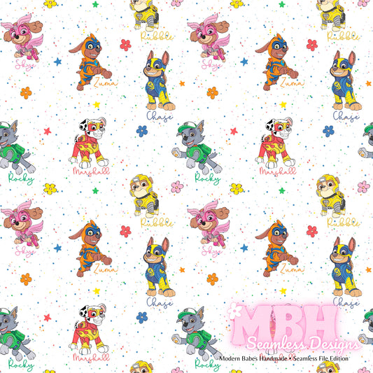 Paw Patrol Floral Spex Seamless Pattern