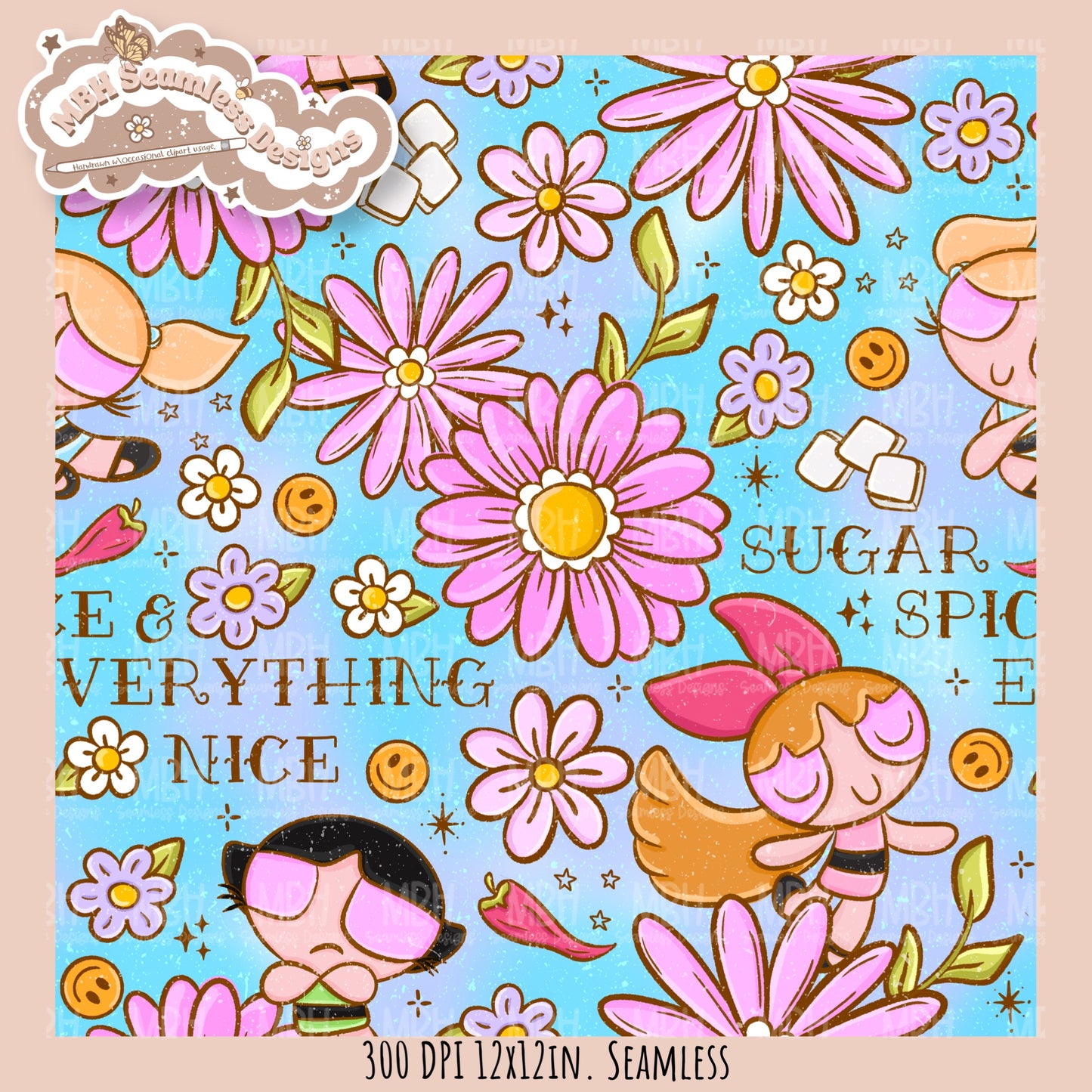 Sugar Spice Nice PPG Seamless Pattern // PNG // Assorted Colorway Options