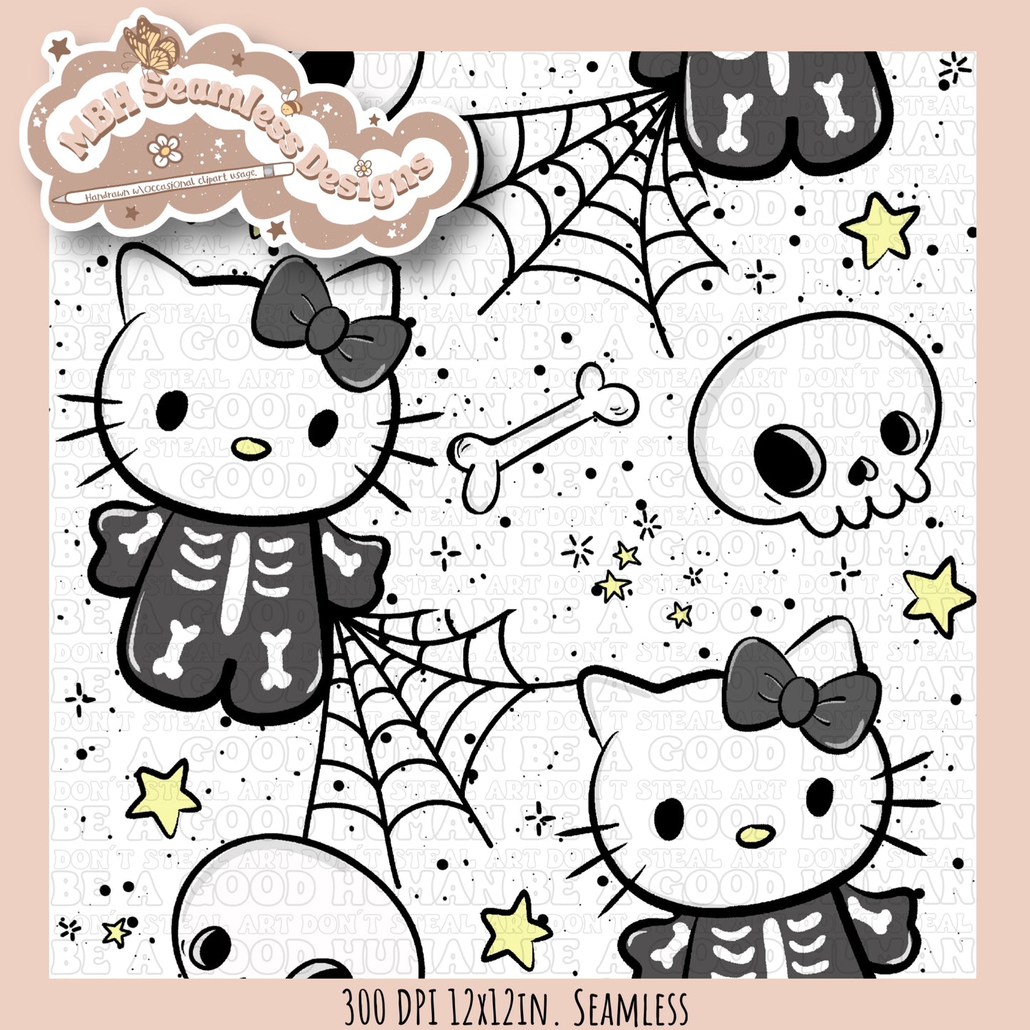 Hello Kitty Skeleton Seamless Pattern MULTIPLE COLORWAYS