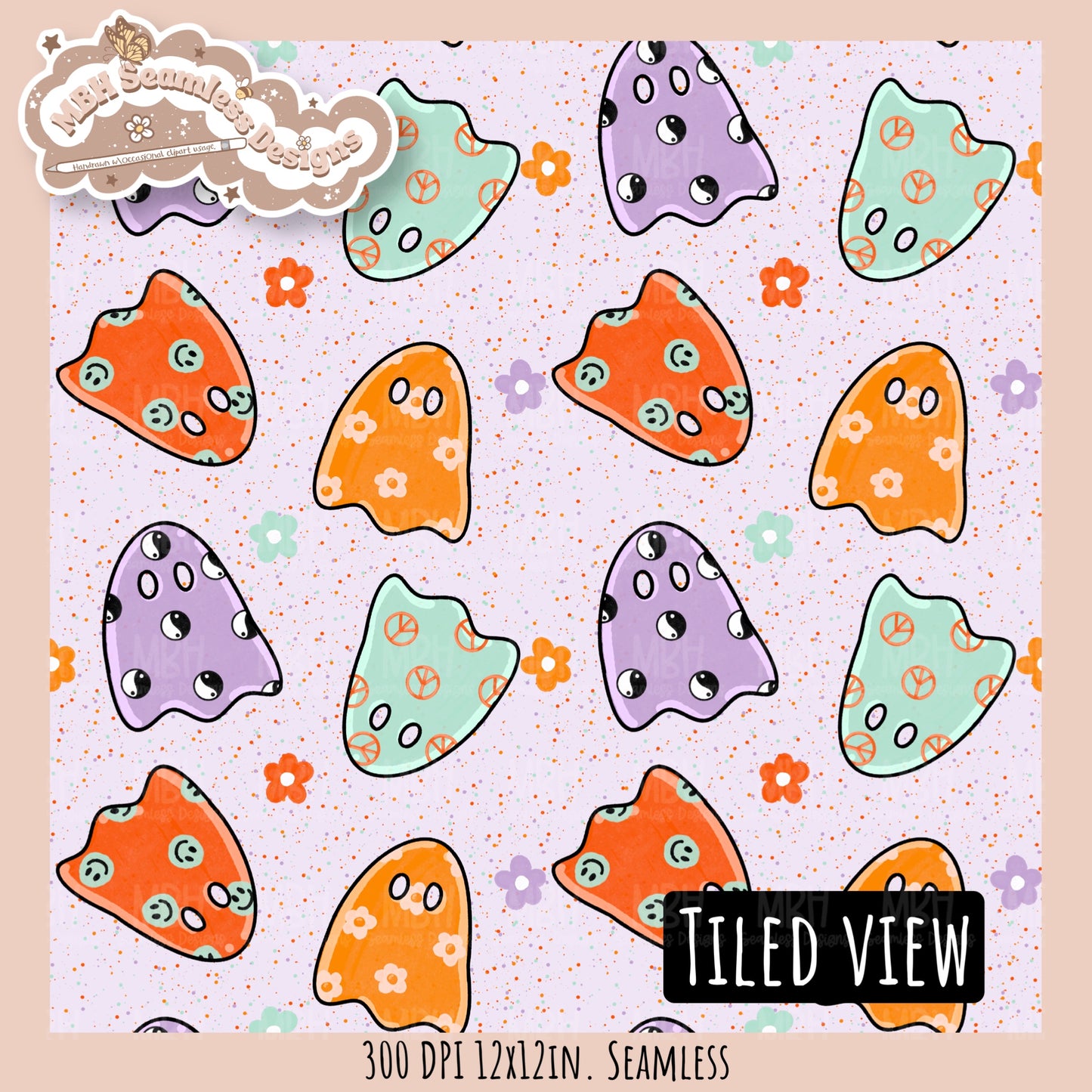 Groovy Ghouls Seamless Pattern // PNG // Assorted Colorway Options
