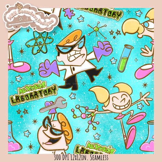 Dexter’s Lab Seamless Pattern // PNG // Assorted Colorway Options