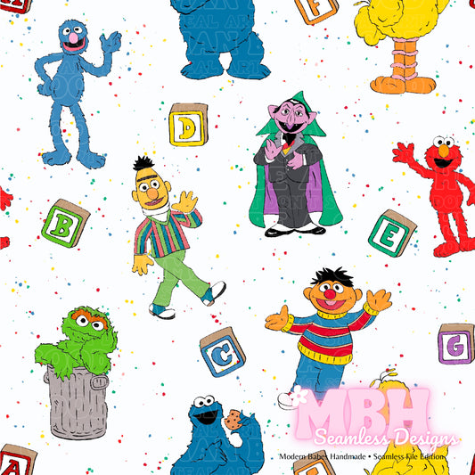 Sesame Street ABC Blcoks  ASSORTED COLORWAYS Seamless Pattern