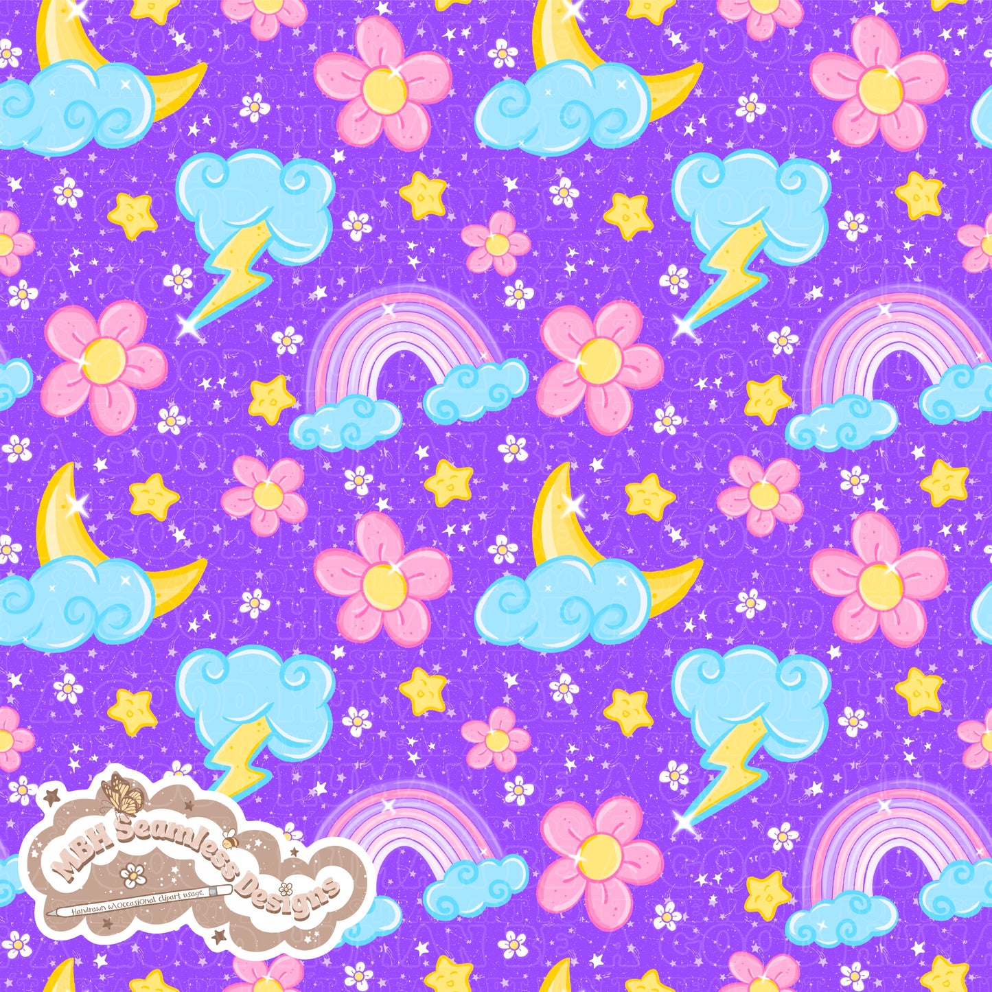 Starry Floral Rainbow Skies Seamless Pattern MULTIPLE COLORWAYS