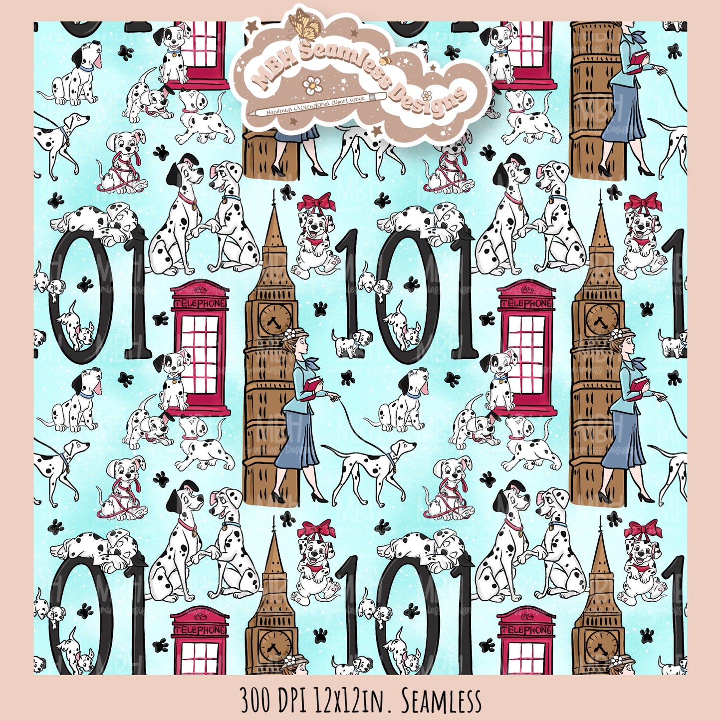 London Dalmations Seamless Pattern // Multiple Colorway Options