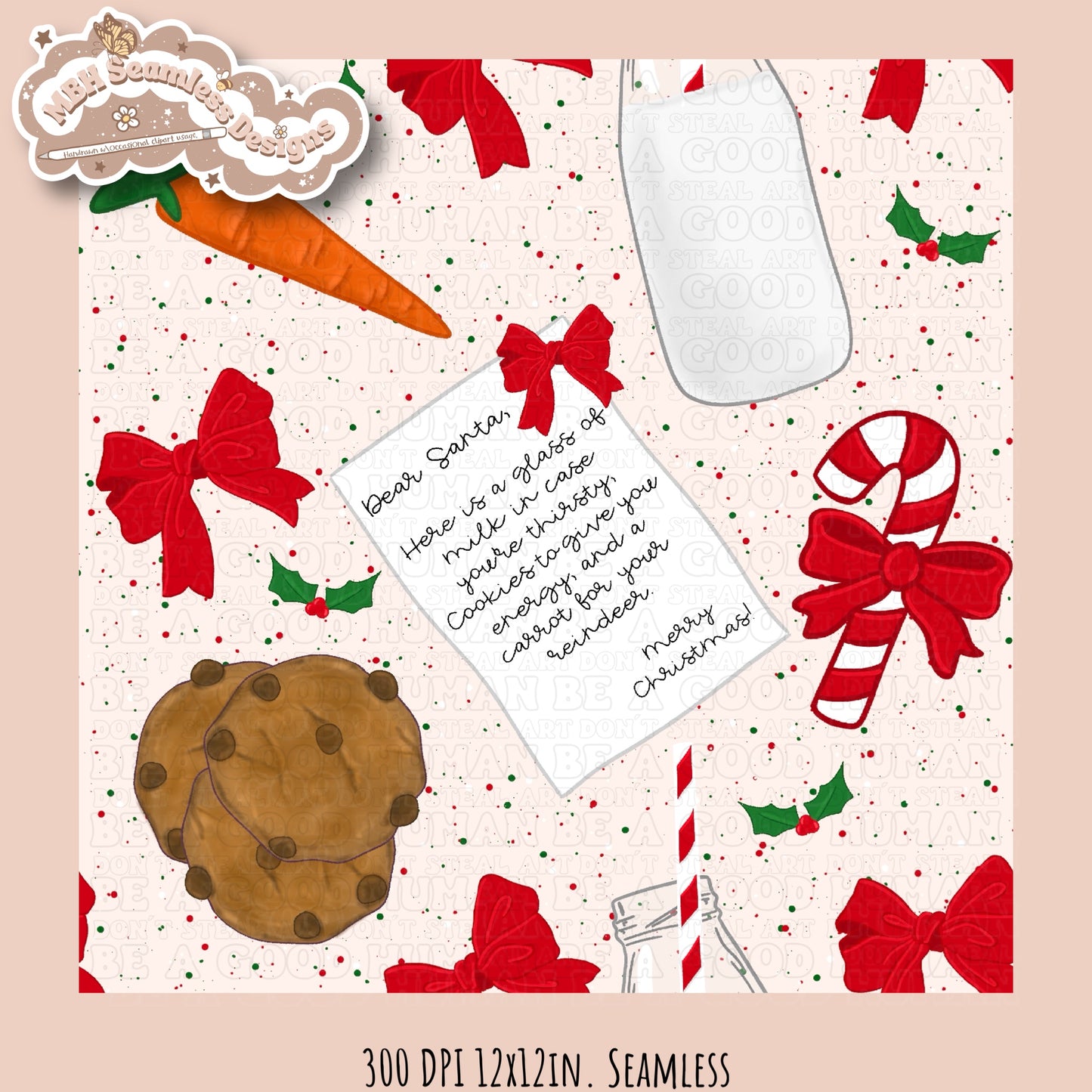 Dear Santa Milk & Cookies Seamless Pattern & PNG MULTIPLE COLORWAYS